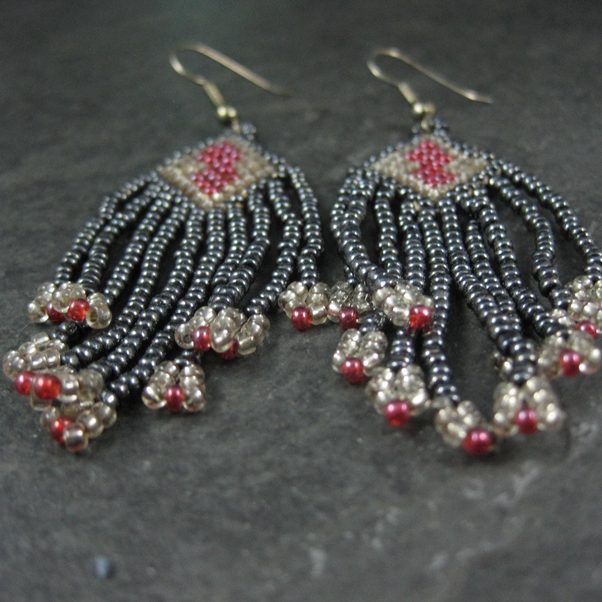 Vintage Red & Black Beaded Earrings