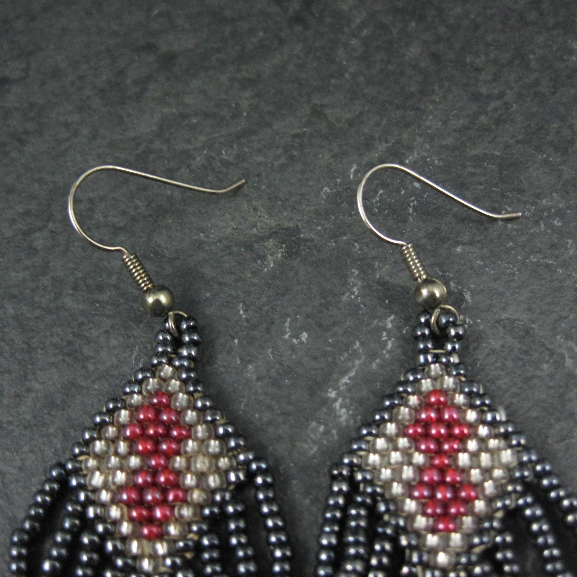 Vintage Red & Black Beaded Earrings
