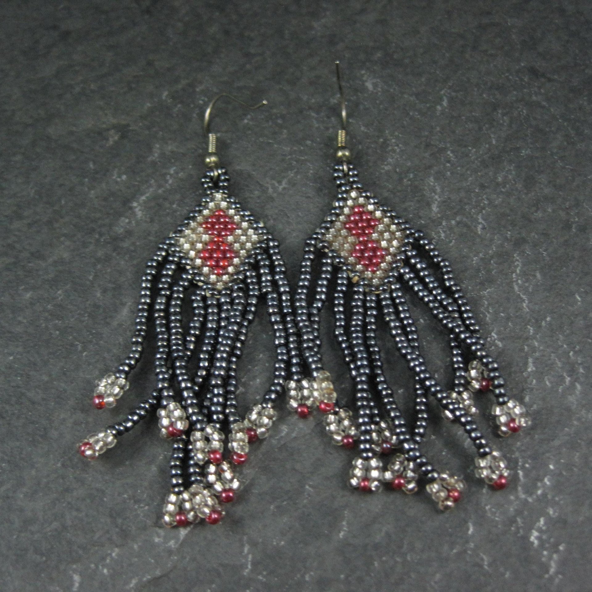Vintage Red & Black Beaded Earrings