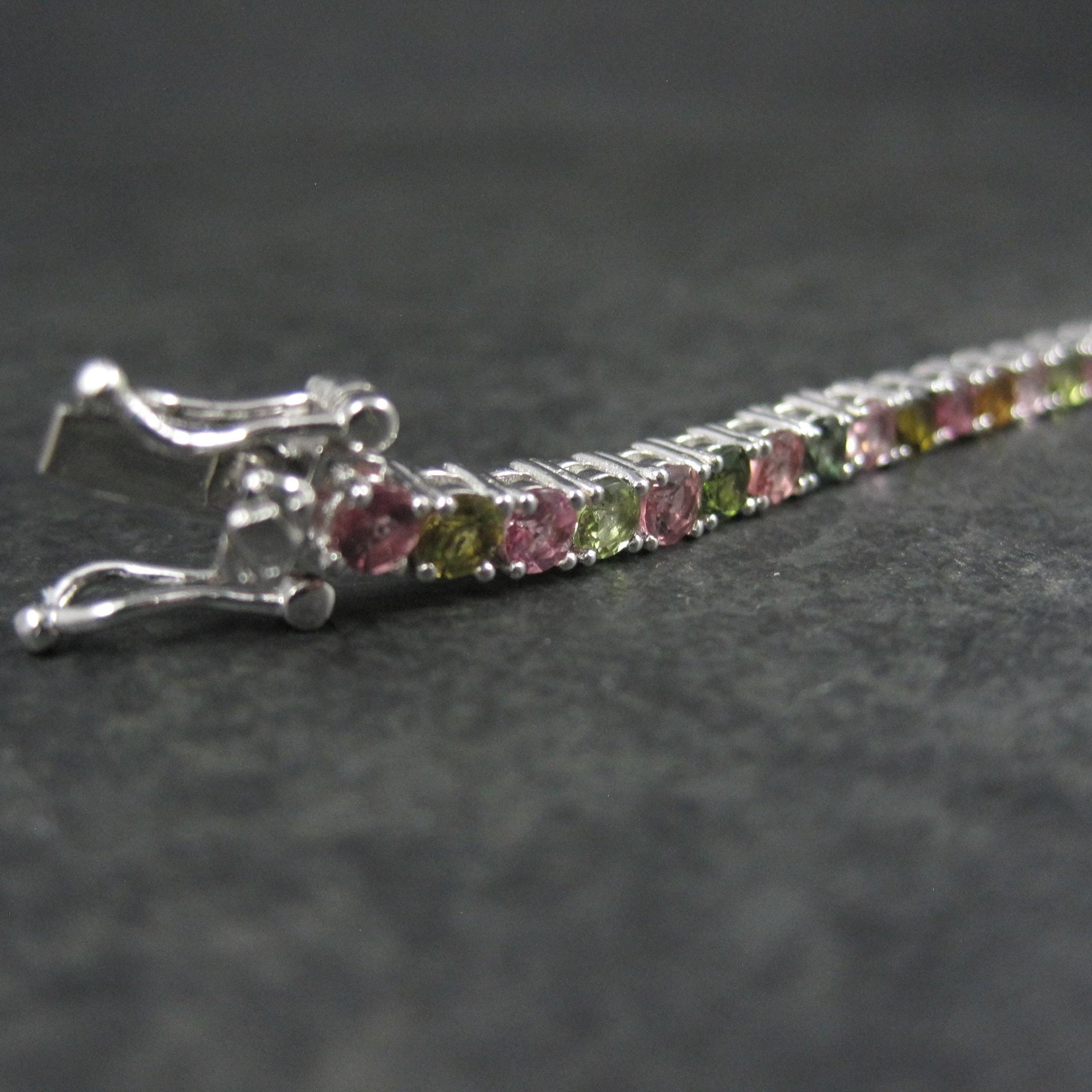 Sterling Silver Multi Colored Tourmaline Tennis Bracelet 7 Inches