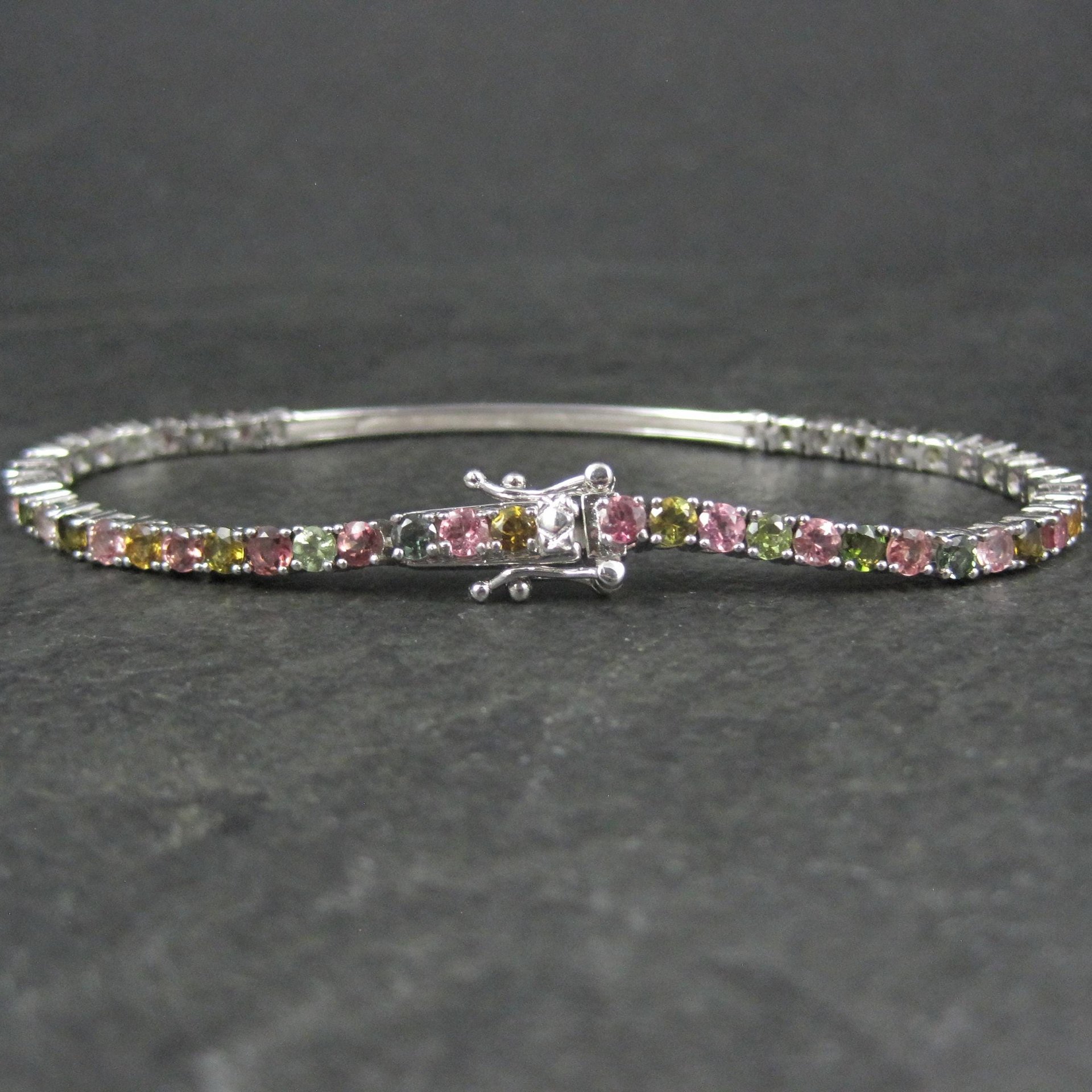 Sterling Silver Multi Colored Tourmaline Tennis Bracelet 7 Inches