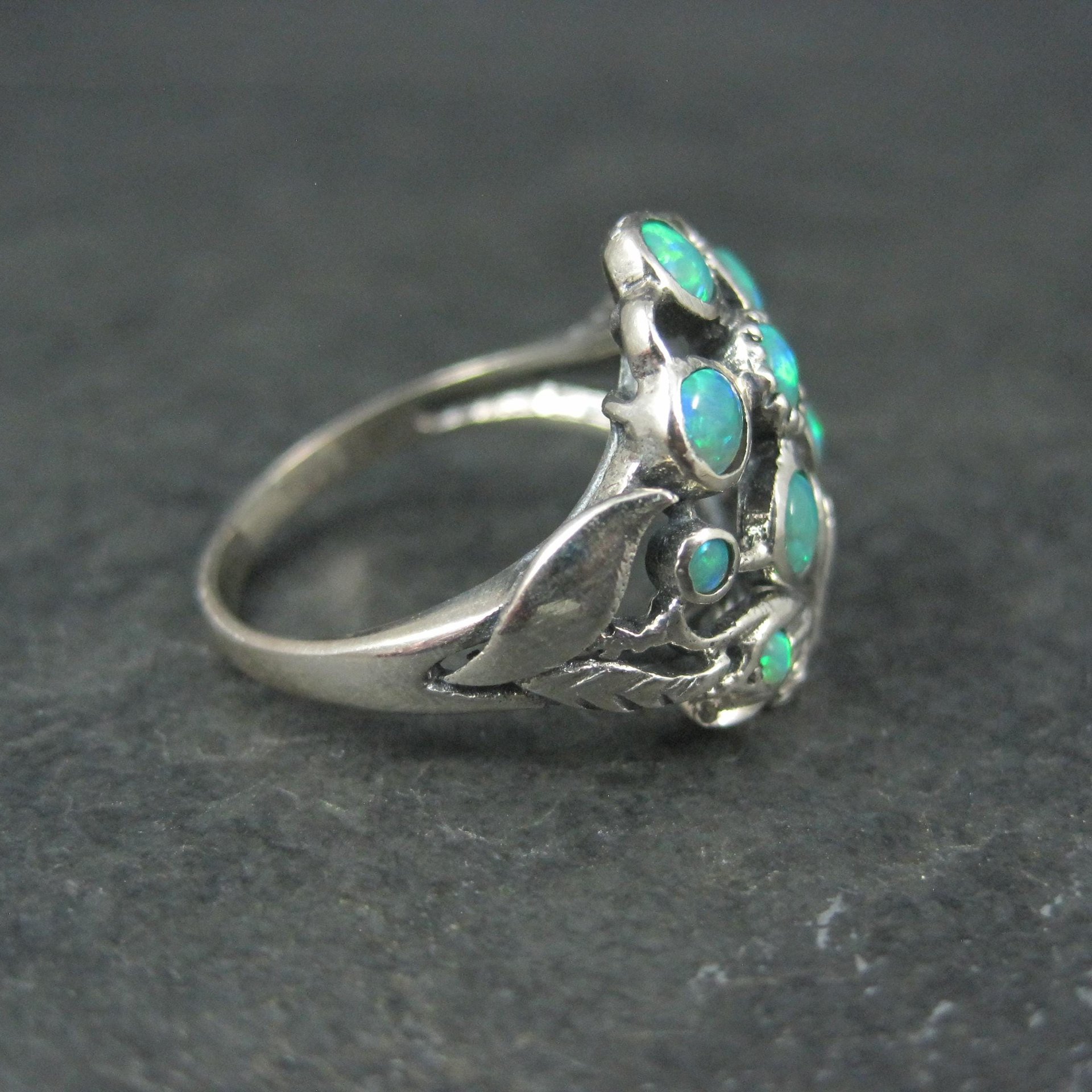 Sterling Silver Opal Flower Ring Size 7