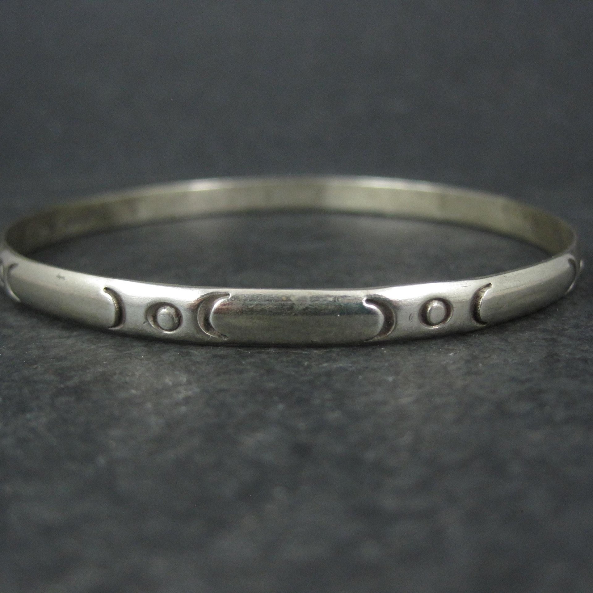 Mexican Sterling Triple Moon Bangle Bracelet 7.75"