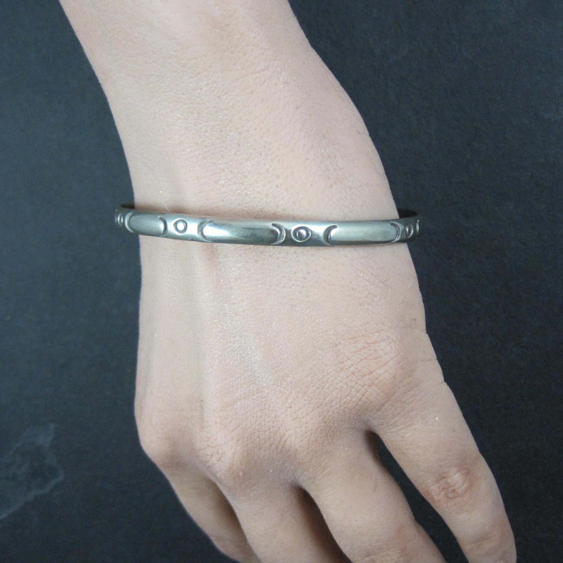 Mexican Sterling Triple Moon Bangle Bracelet 7.75"