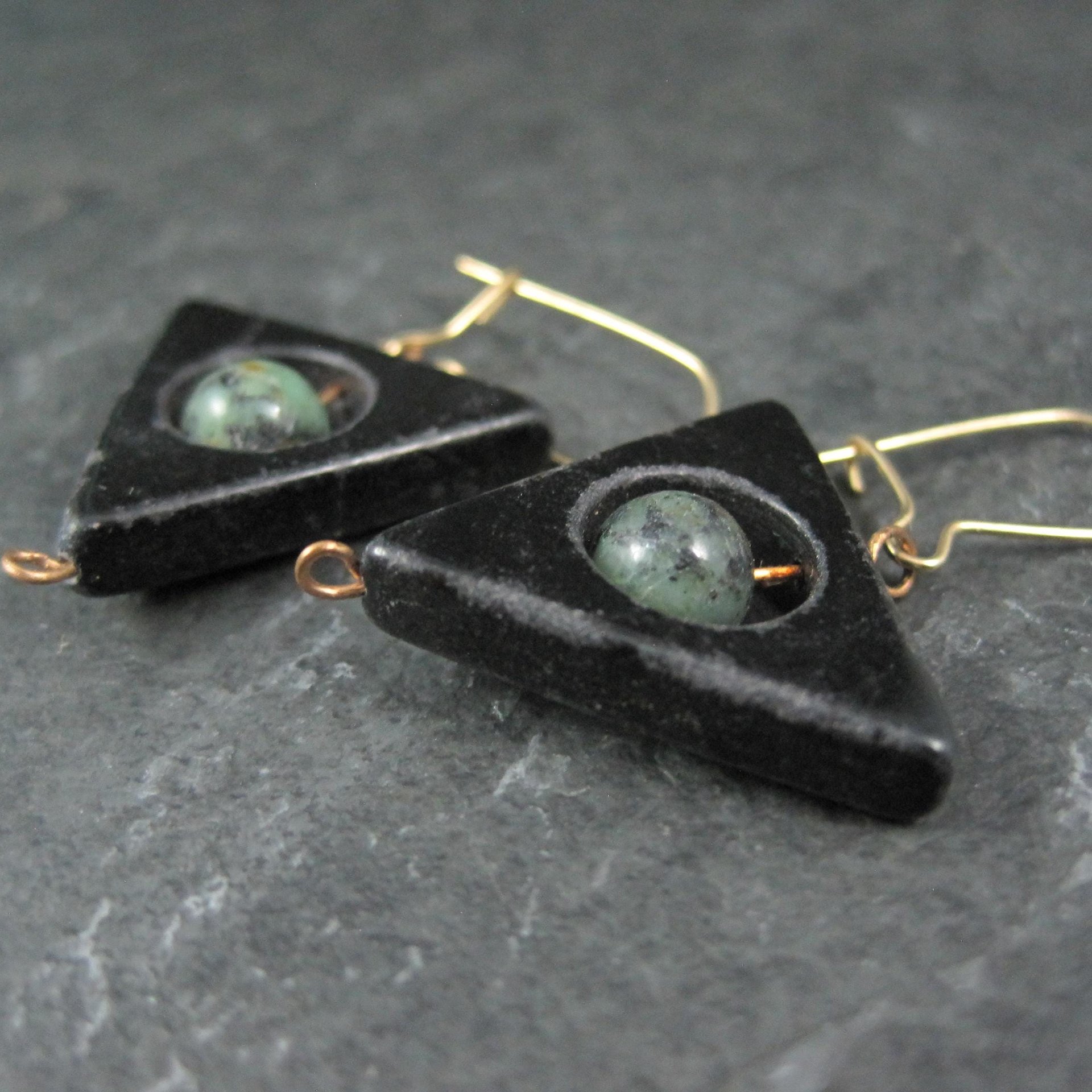 Onyx Moss Agate Triangle Earrings
