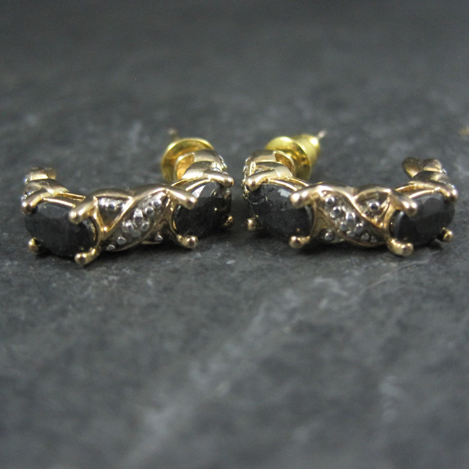 Gold Vermeil Sterling Silver Sapphire Diamond Earrings