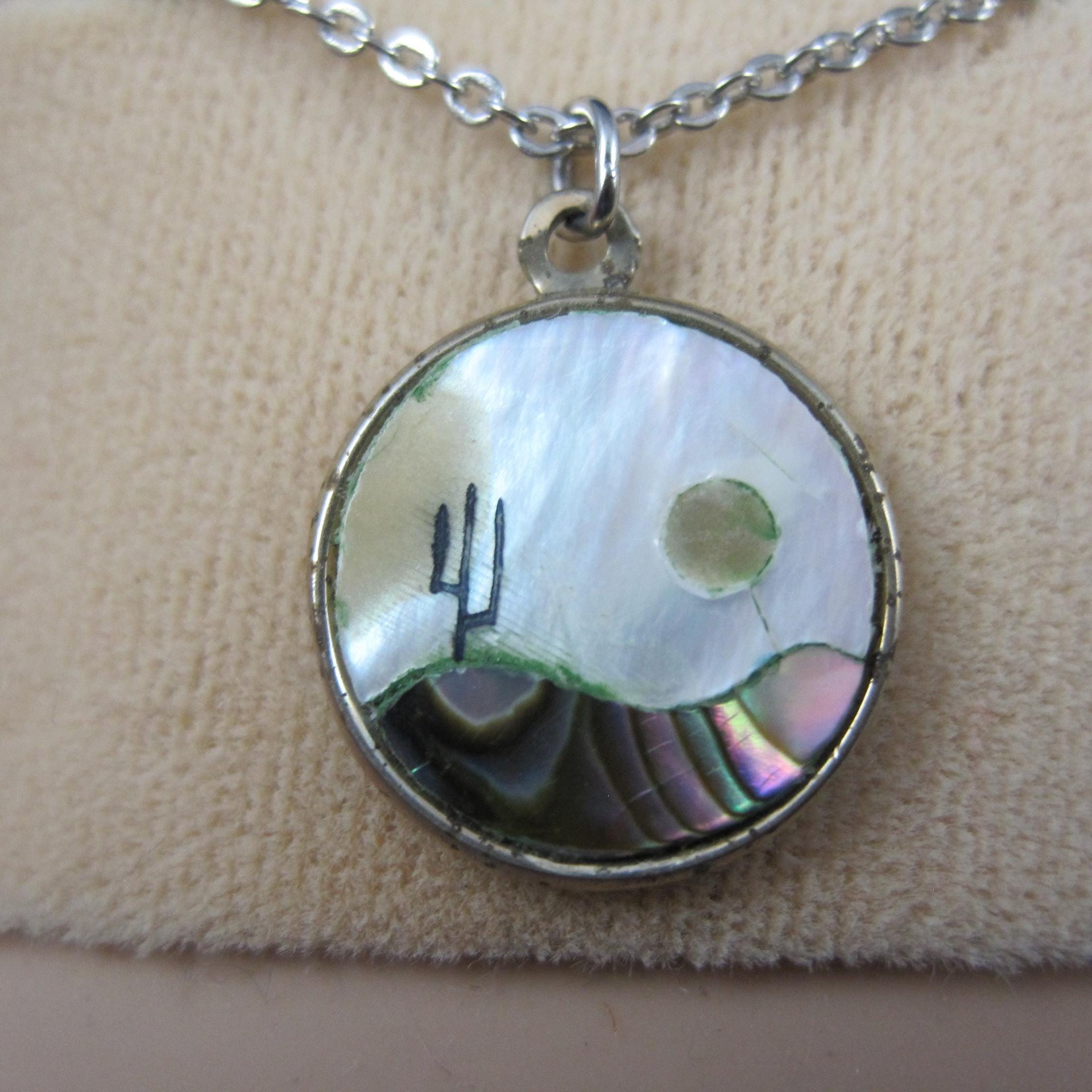 Vintage Desert Inlay Pendant Necklace NOS