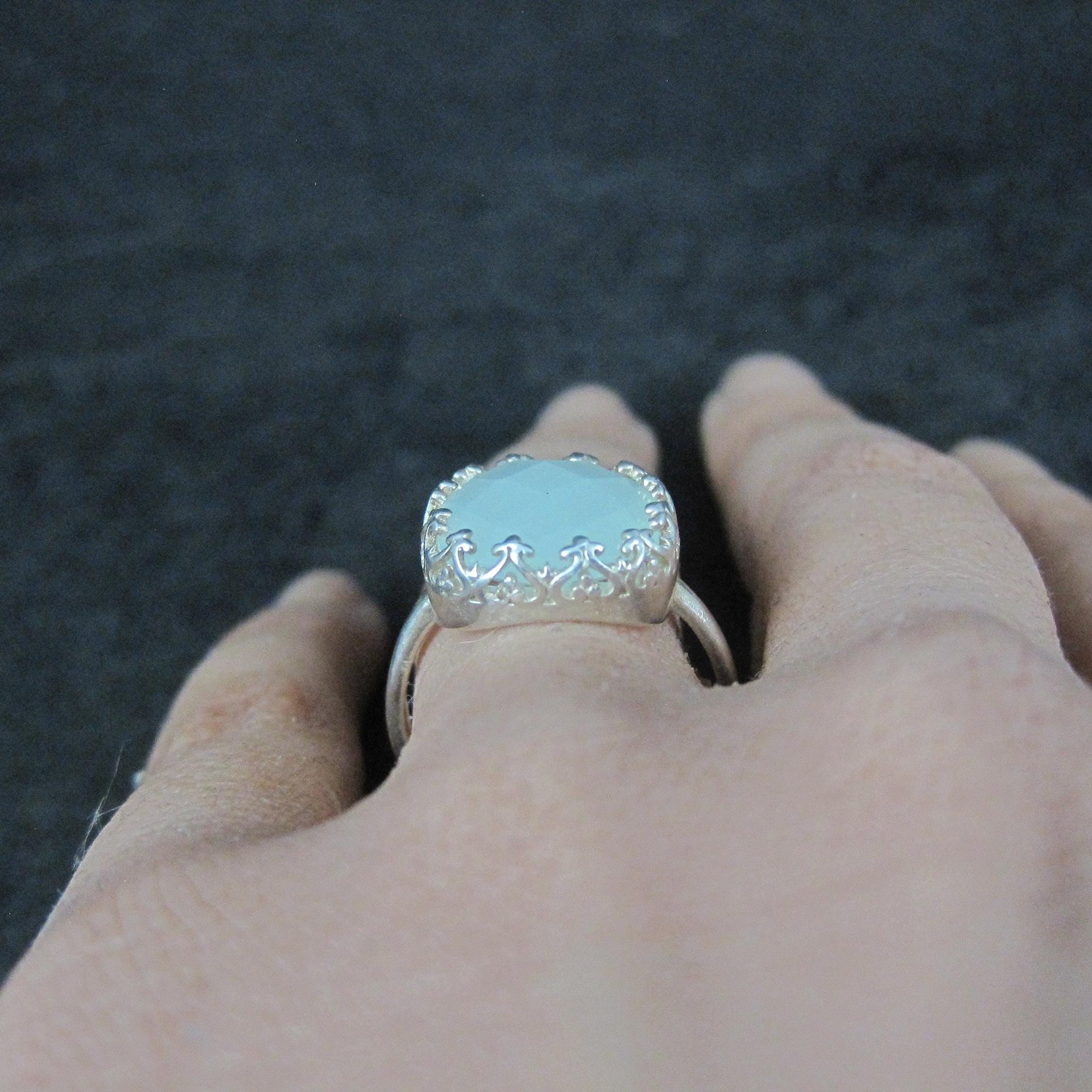 Sterling Silver Pale Chrysoprase Ring Size 8