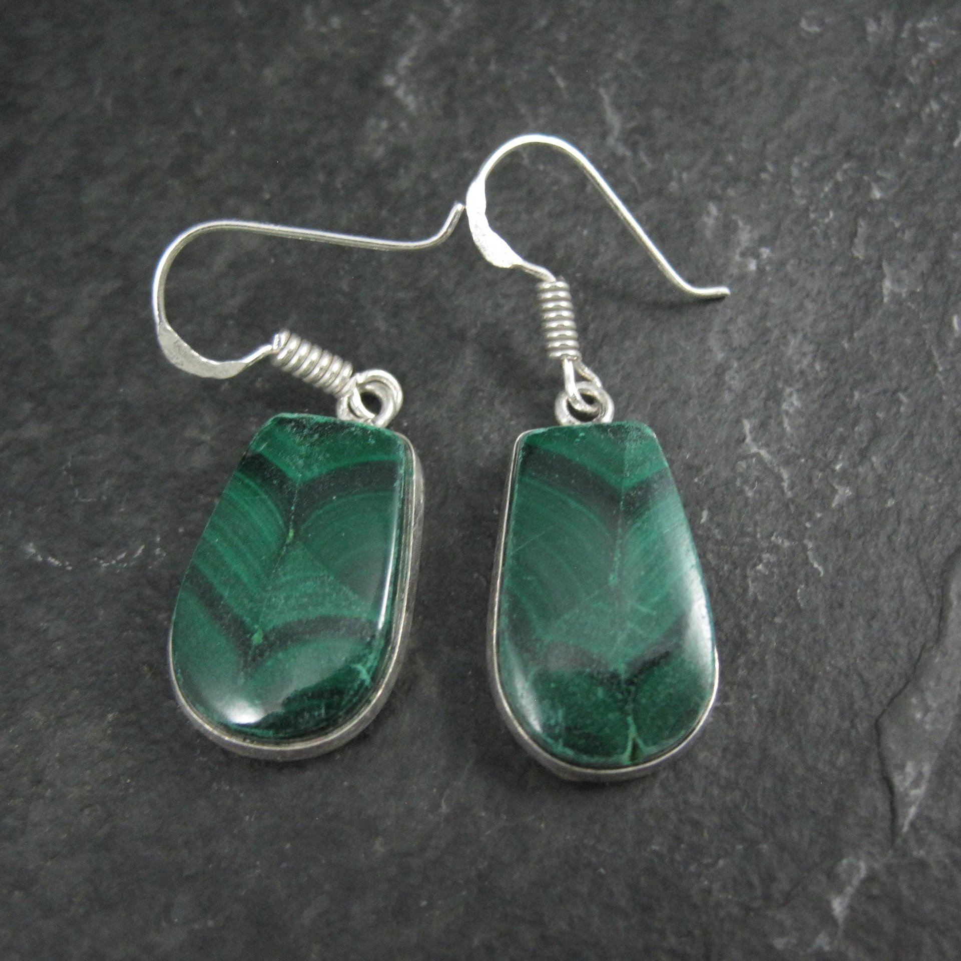 Simple Malachite Dangle Earrings Sterling Silver