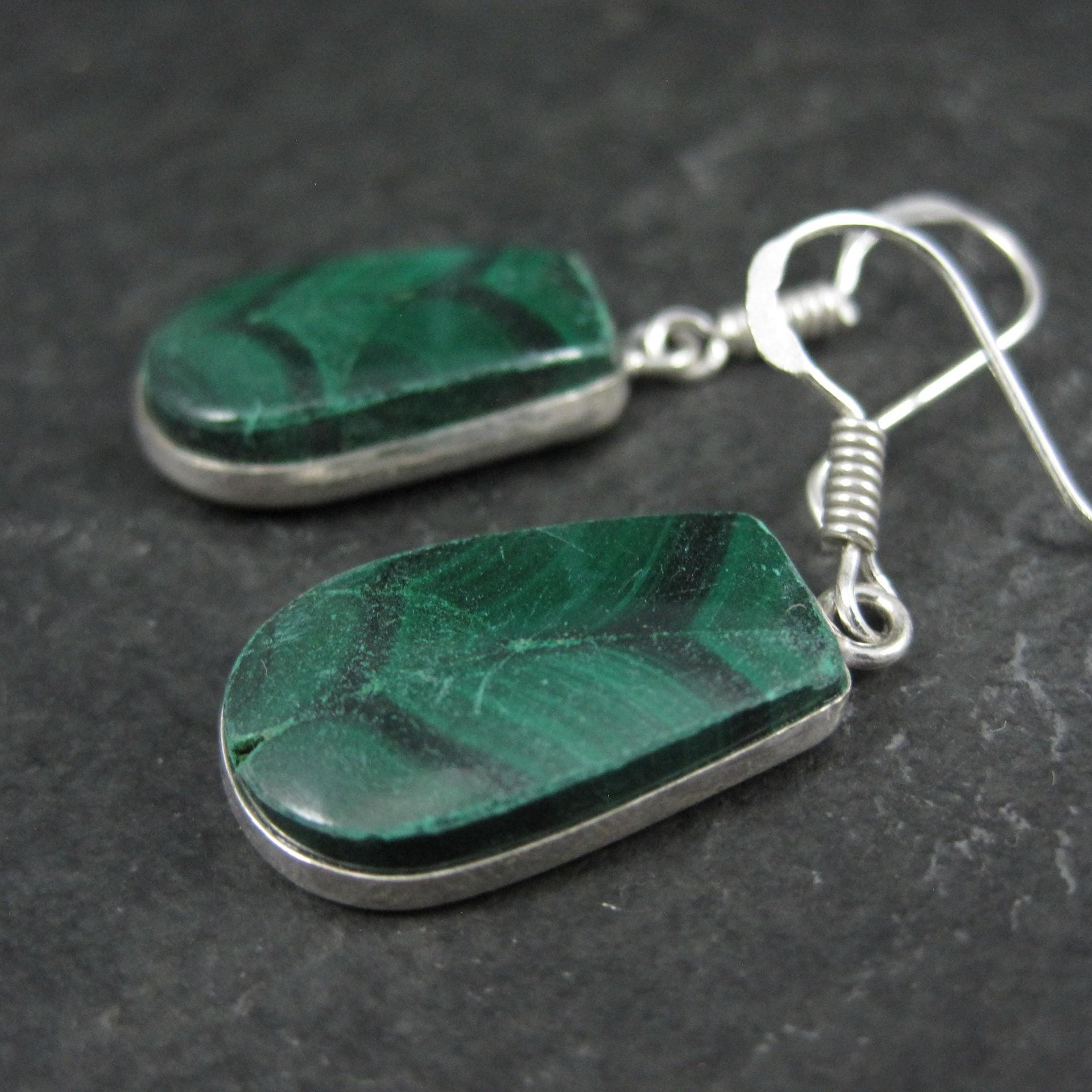 Simple Malachite Dangle Earrings Sterling Silver