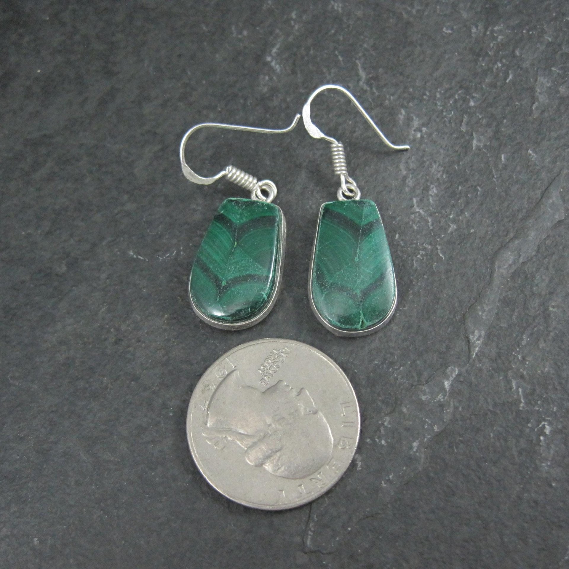 Simple Malachite Dangle Earrings Sterling Silver