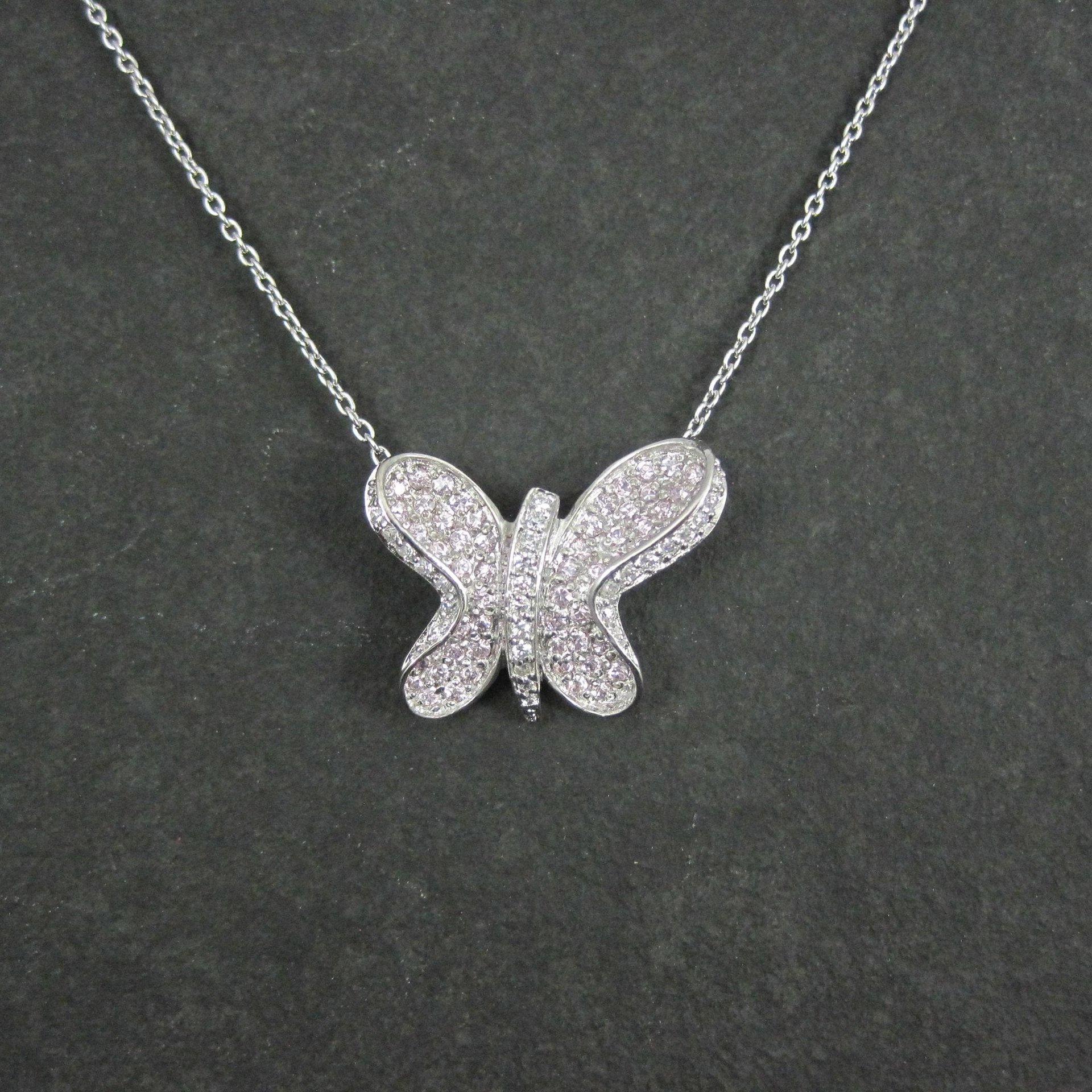 Sterling Silver Pink Butterfly Necklace