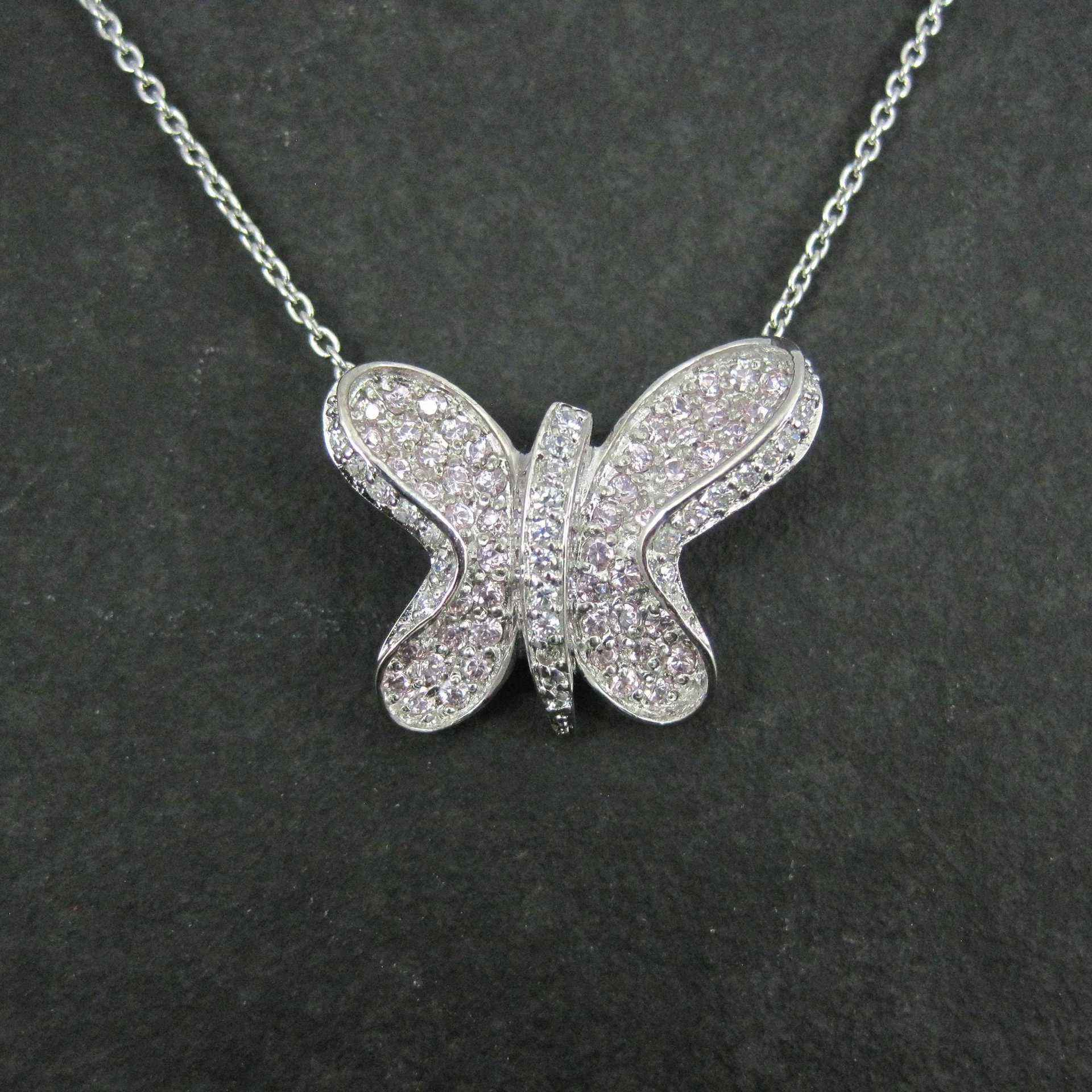 Sterling Silver Pink Butterfly Necklace