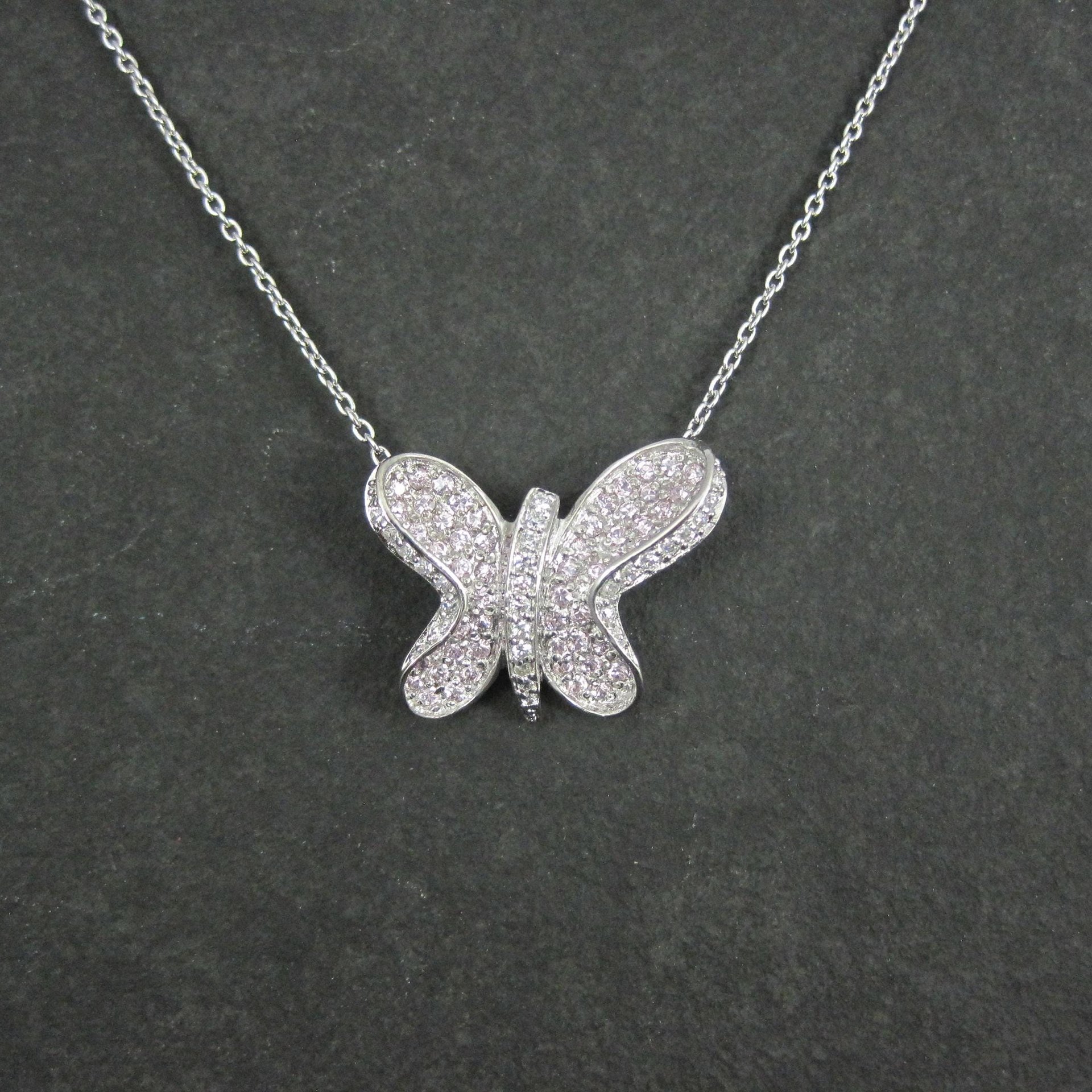 Sterling Silver Pink Butterfly Necklace