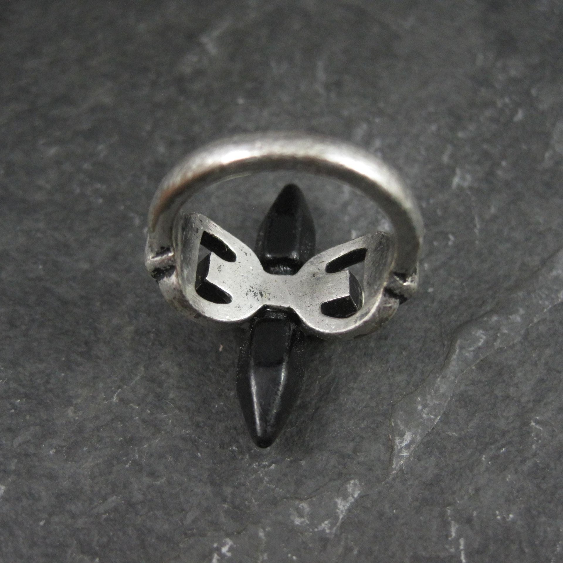 Unique Sterling Silver Black Obsidian Crystal Ring Size 7