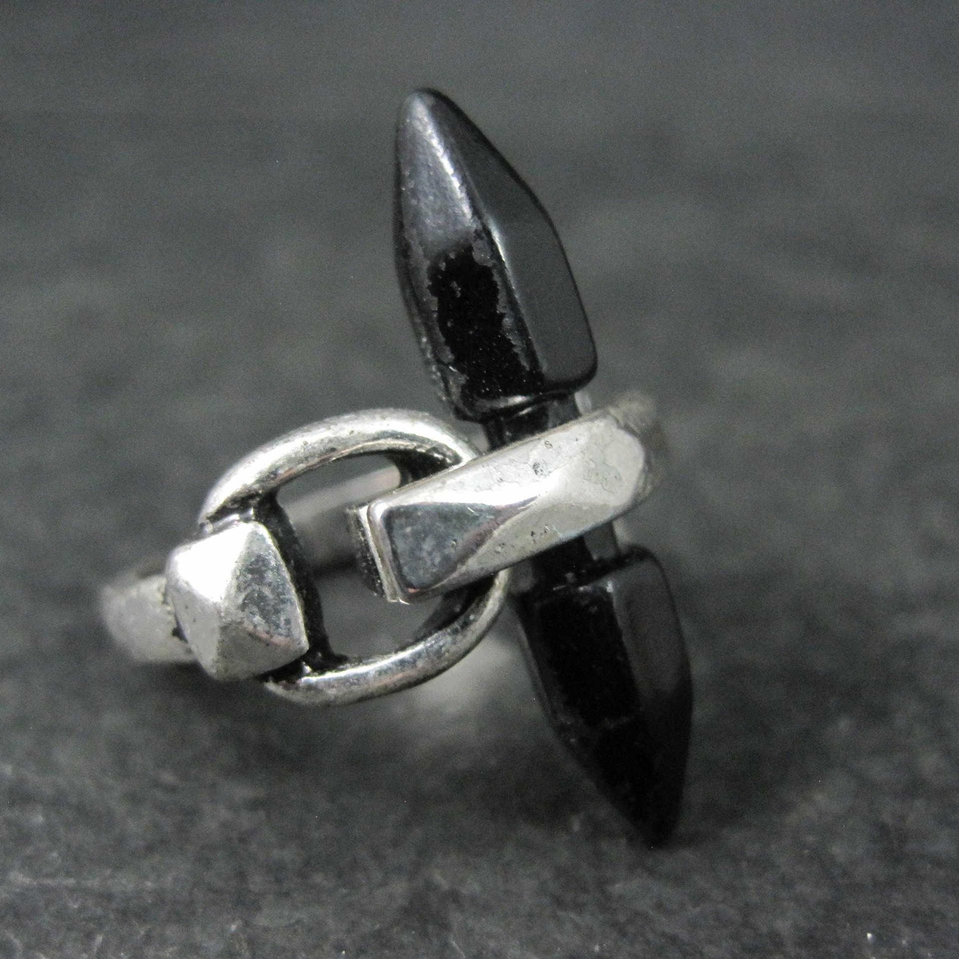 Unique Sterling Silver Black Obsidian Crystal Ring Size 7