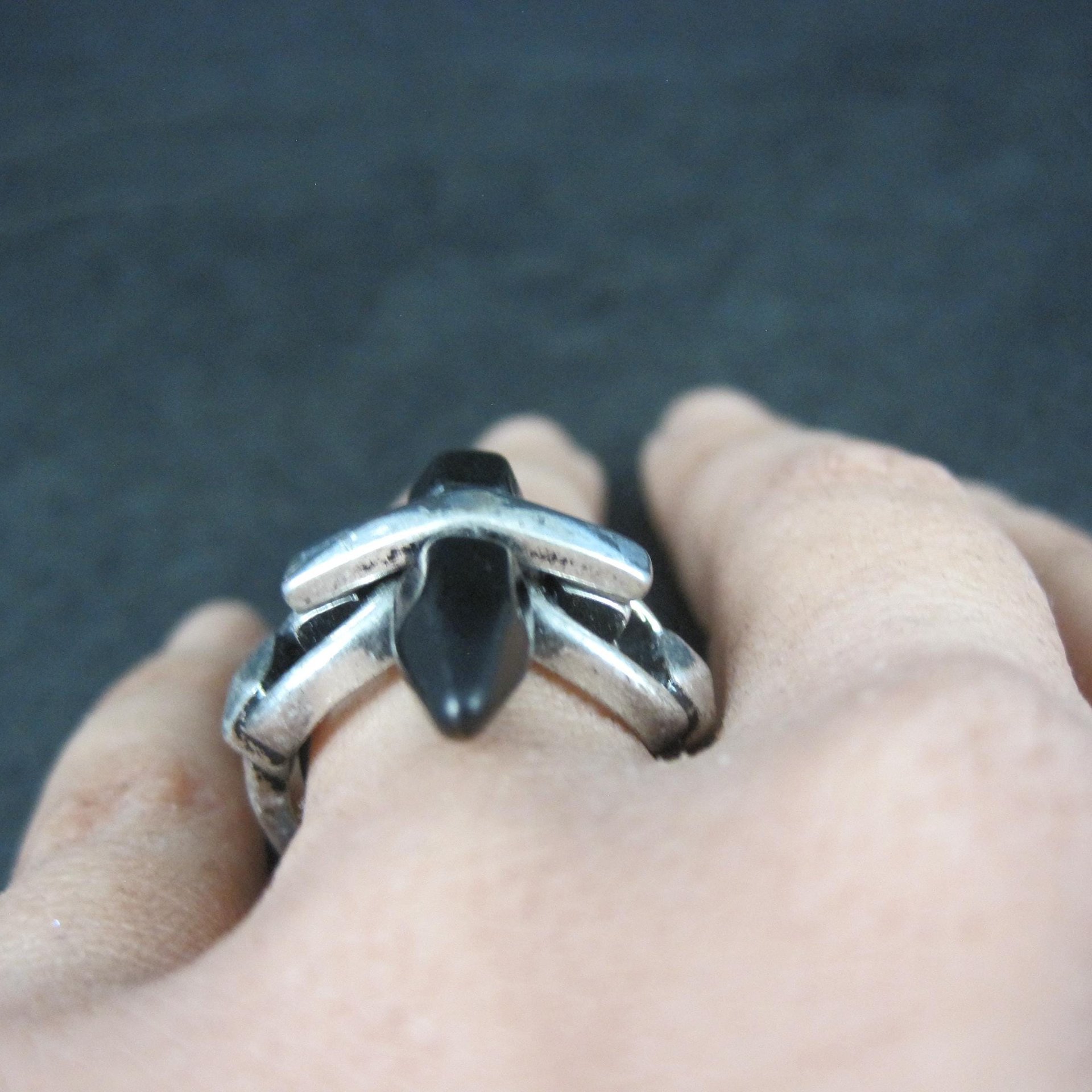 Unique Sterling Silver Black Obsidian Crystal Ring Size 7