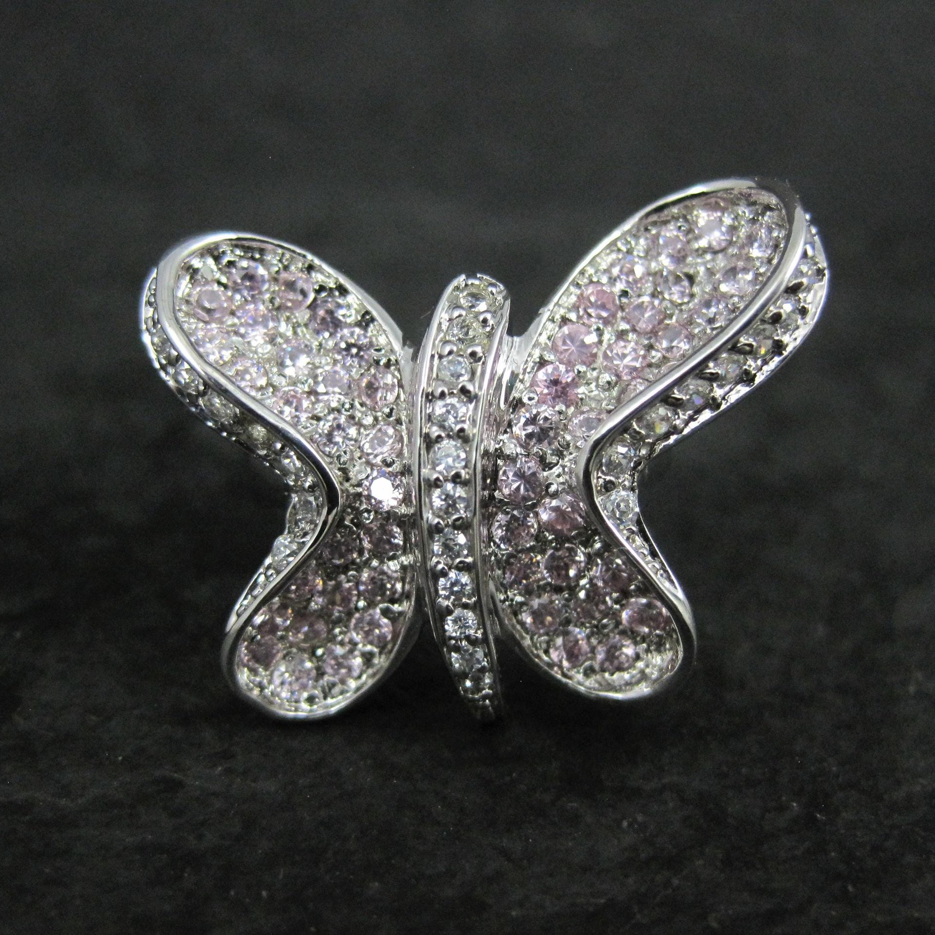 Estate Sterling Silver Pink Butterfly Ring Size 7.5
