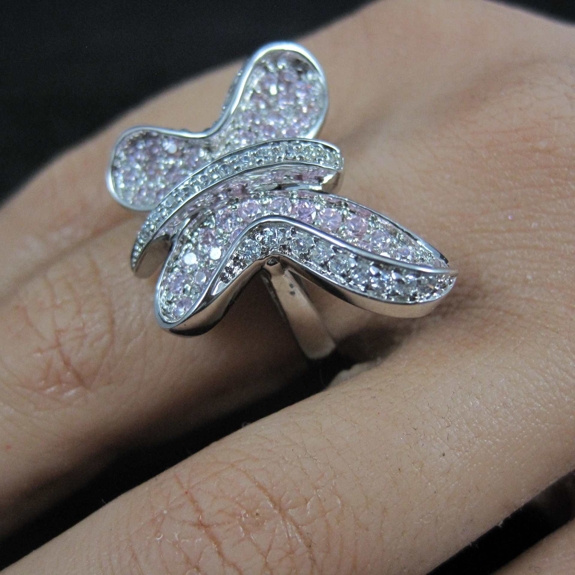 Estate Sterling Silver Pink Butterfly Ring Size 7.5