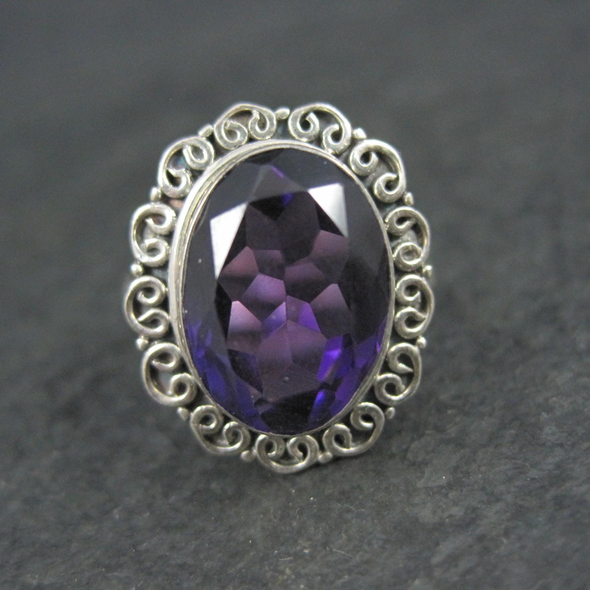 Sterling Silver Amethyst Ring Size 8 Estate Jewelry