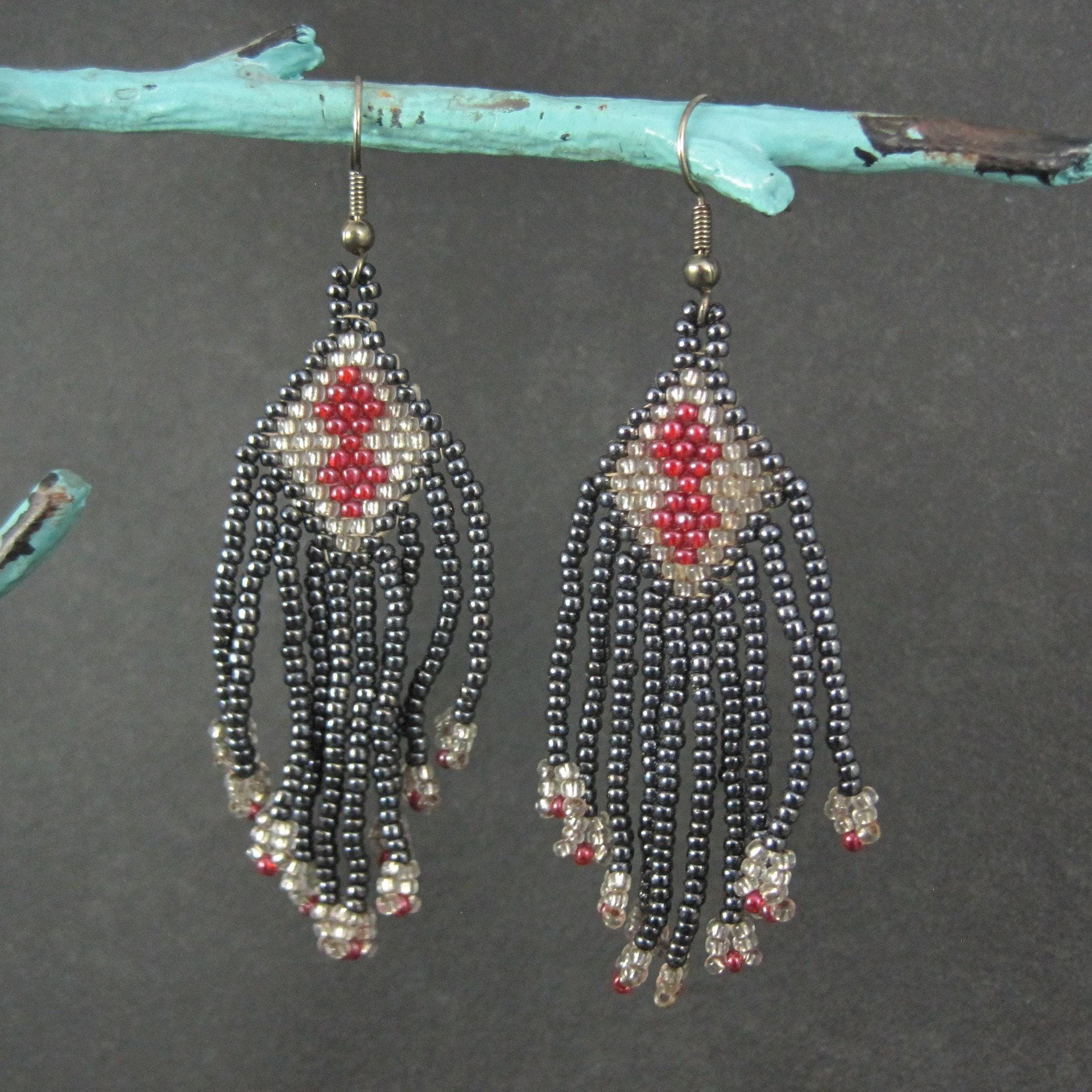 Vintage Red & Black Beaded Earrings
