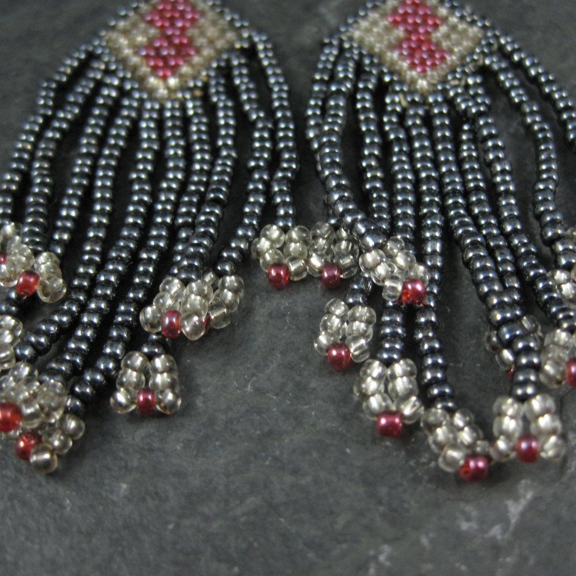 Vintage Red & Black Beaded Earrings