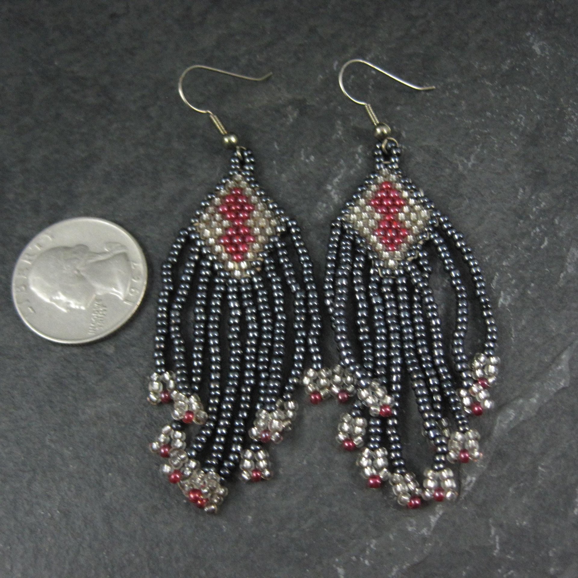 Vintage Red & Black Beaded Earrings