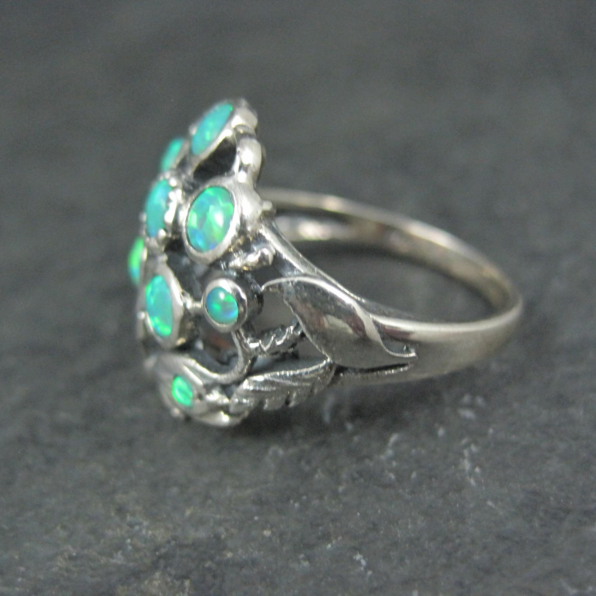 Sterling Silver Opal Flower Ring Size 7