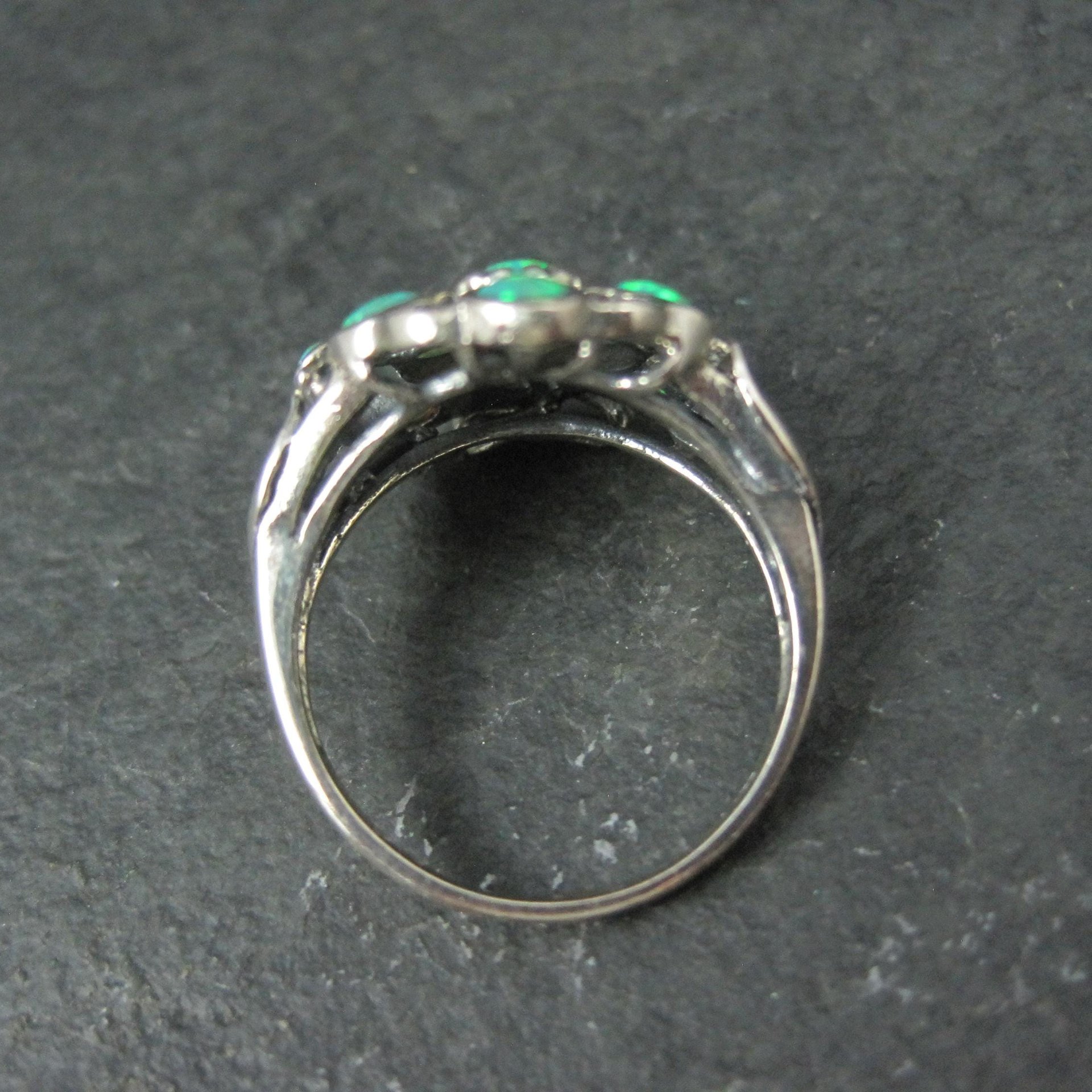 Sterling Silver Opal Flower Ring Size 7