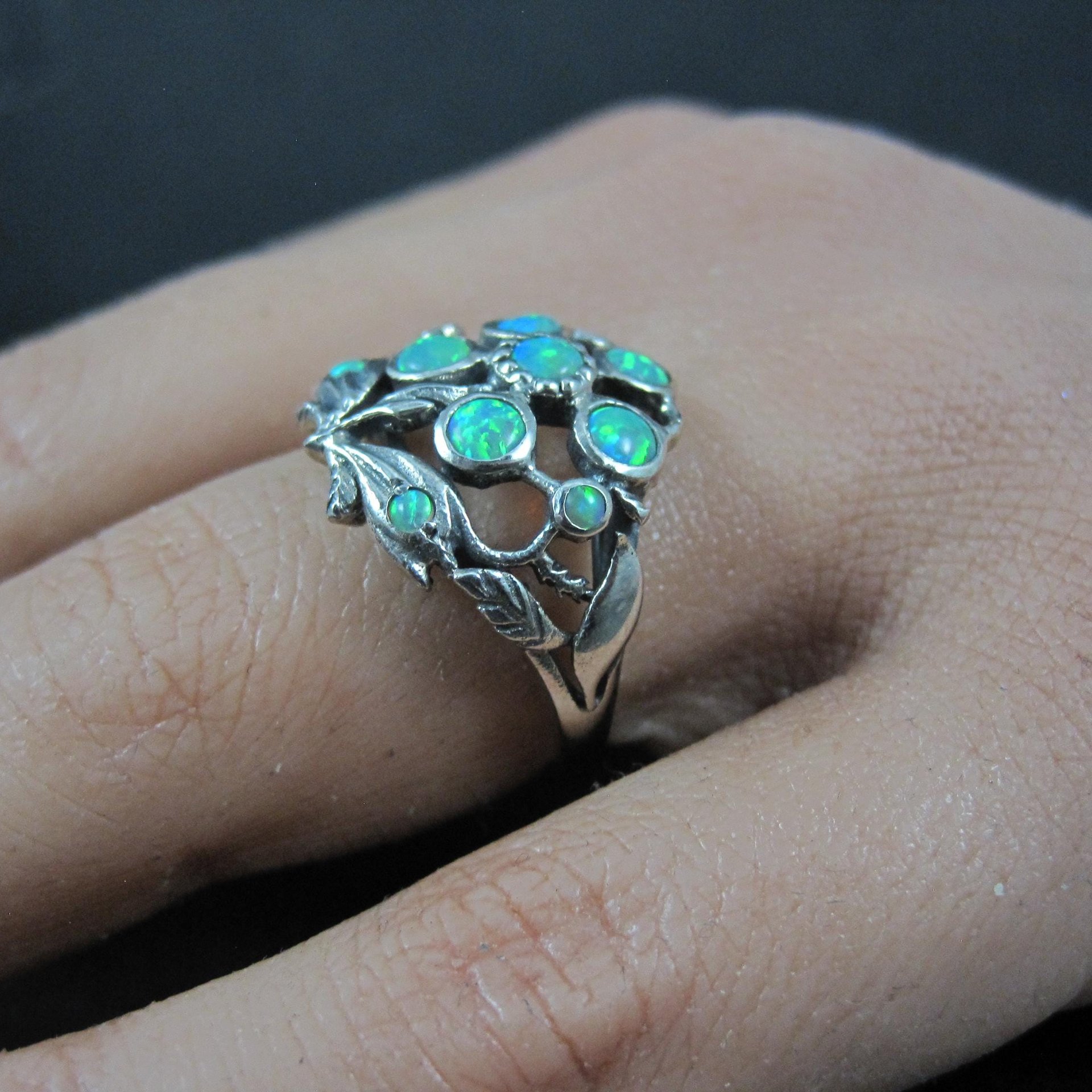 Sterling Silver Opal Flower Ring Size 7