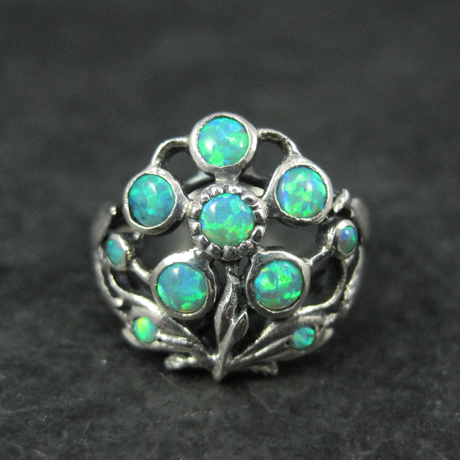 Sterling Silver Opal Flower Ring Size 7