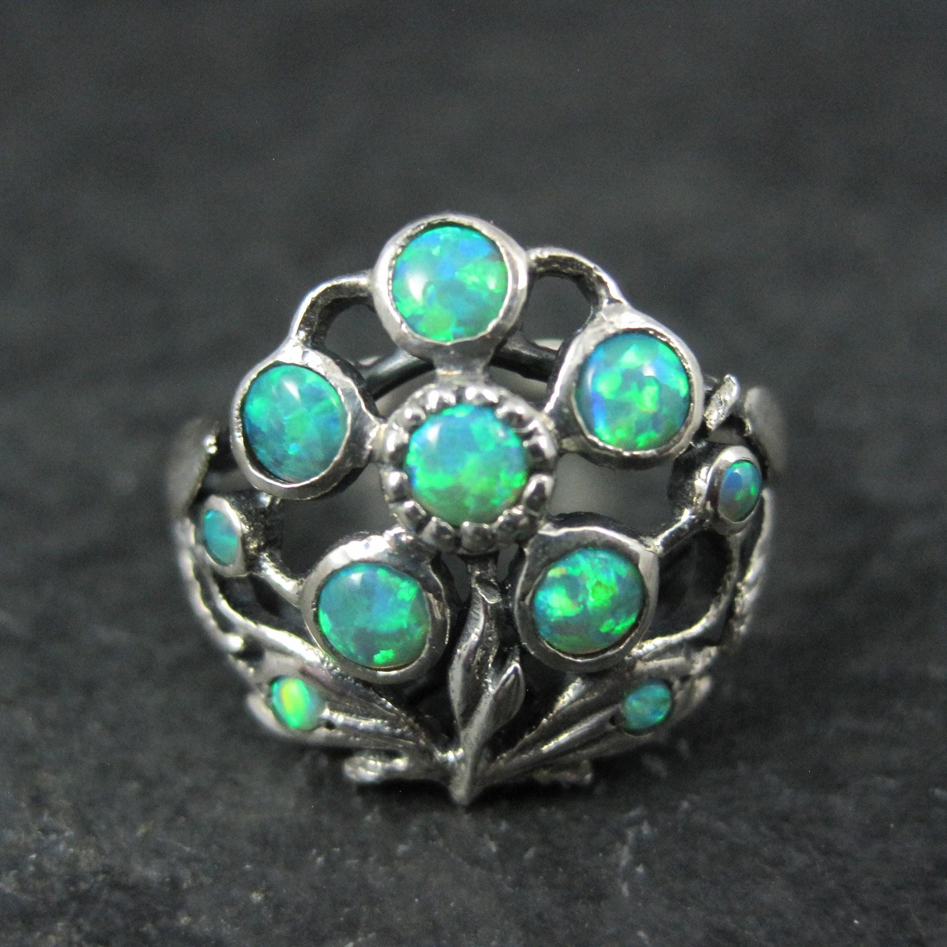 Sterling Silver Opal Flower Ring Size 7