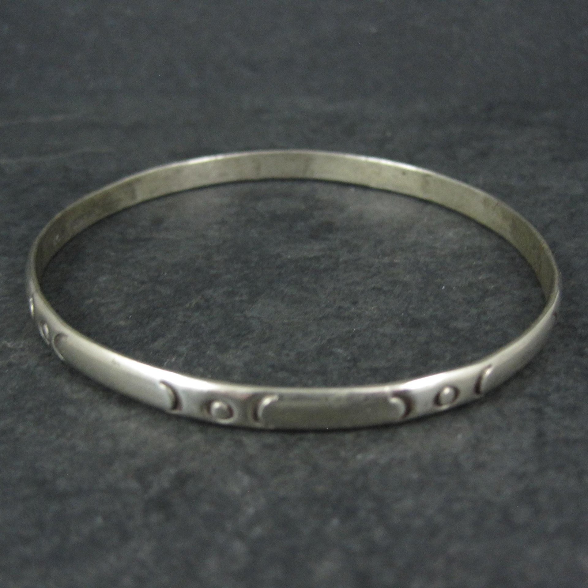 Mexican Sterling Triple Moon Bangle Bracelet 7.75"