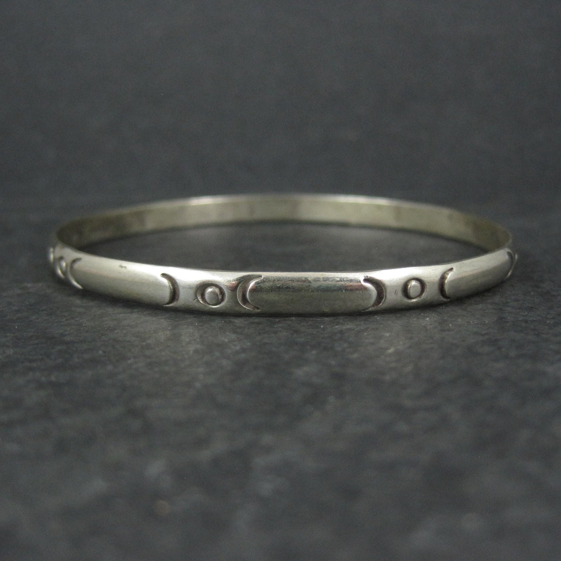 Mexican Sterling Triple Moon Bangle Bracelet 7.75"
