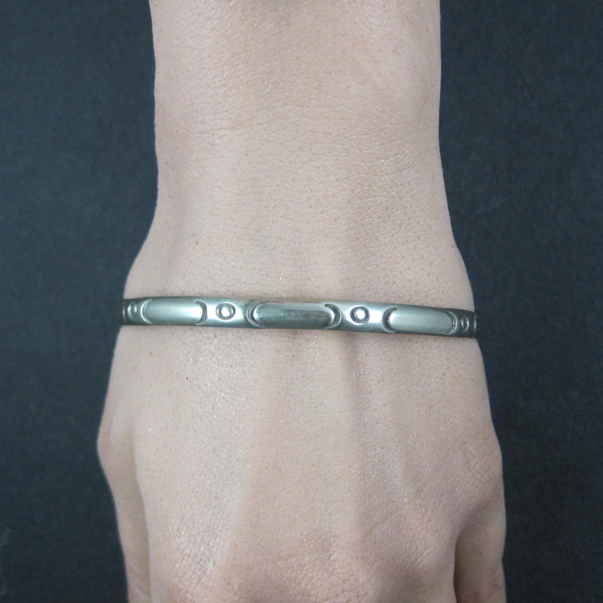 Mexican Sterling Triple Moon Bangle Bracelet 7.75"