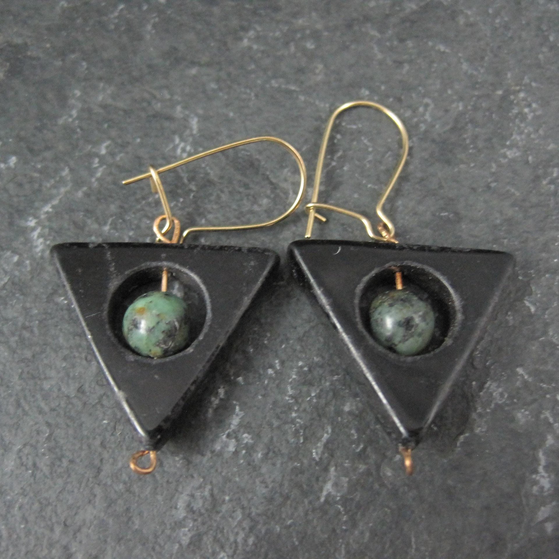 Onyx Moss Agate Triangle Earrings