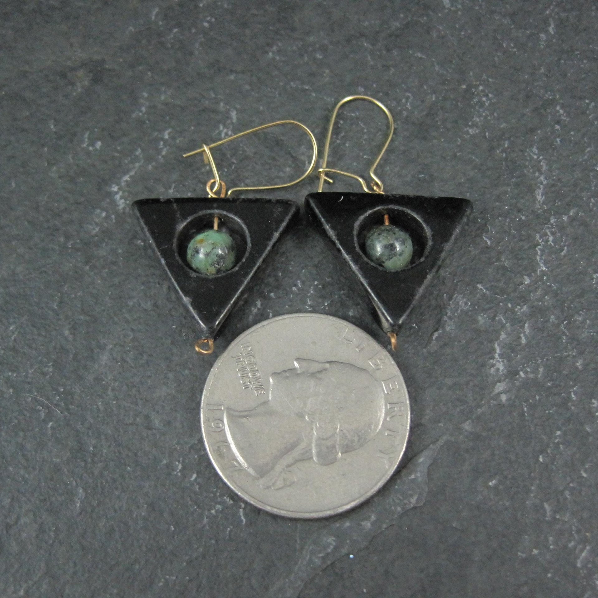 Onyx Moss Agate Triangle Earrings
