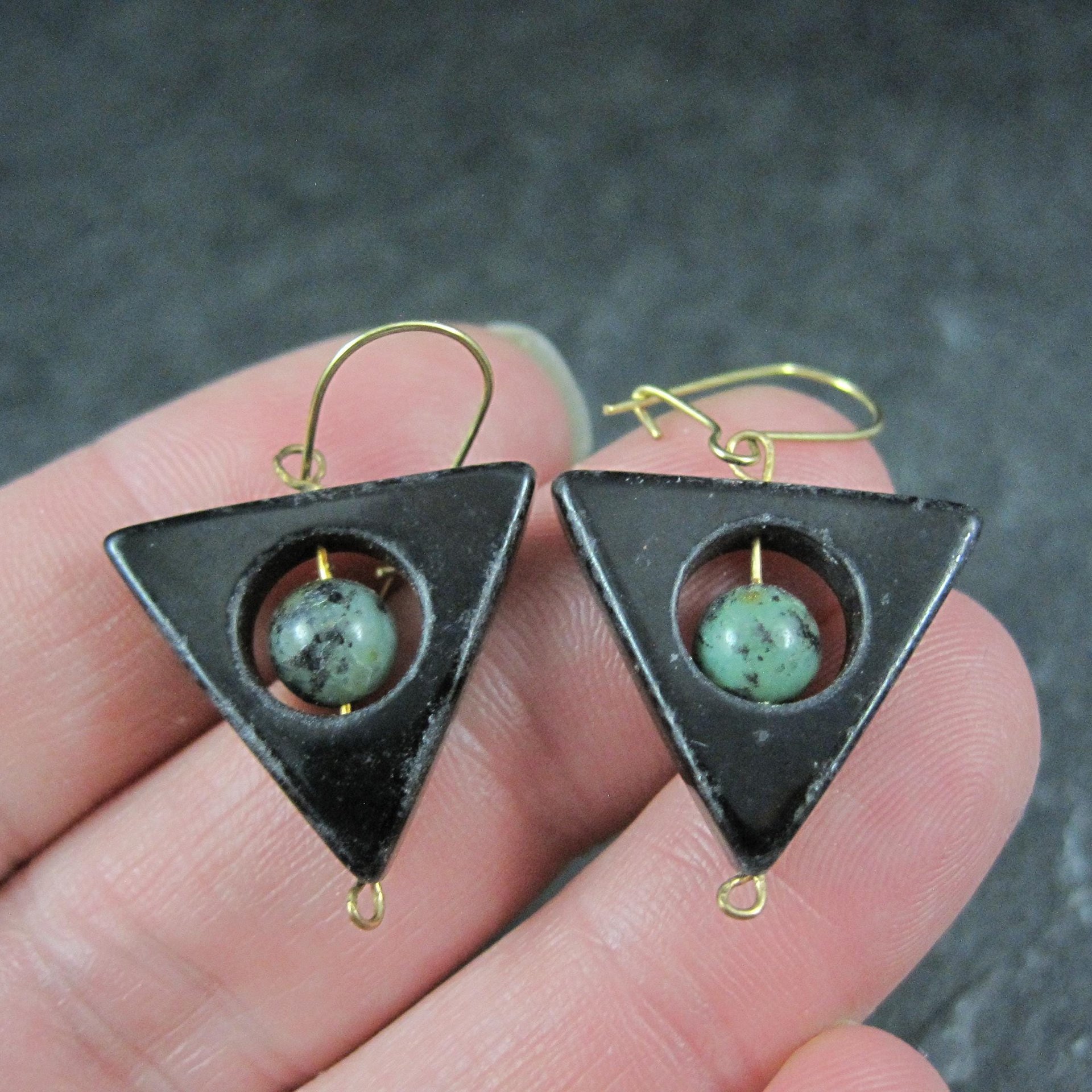 Onyx Moss Agate Triangle Earrings