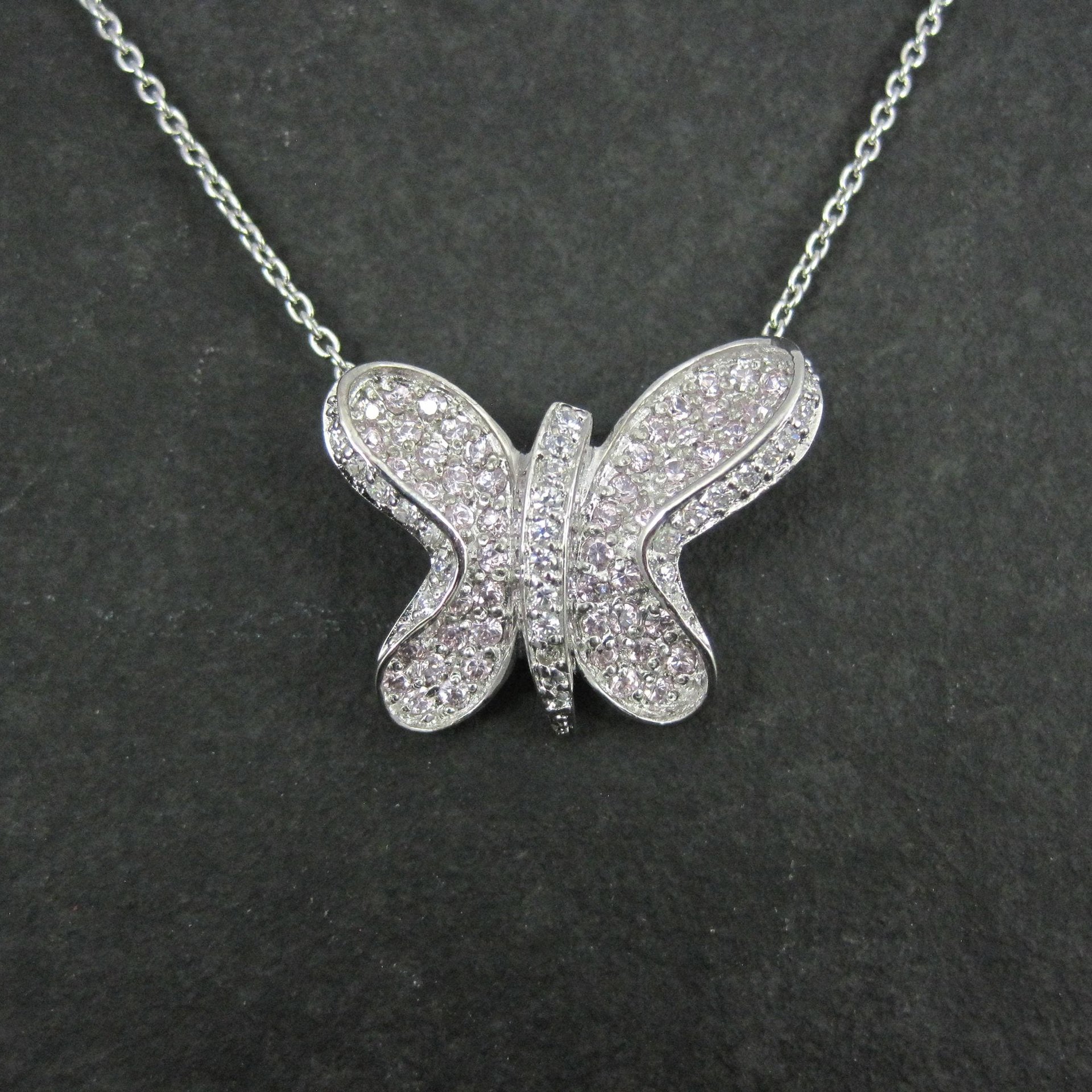 Sterling Silver Pink Butterfly Necklace