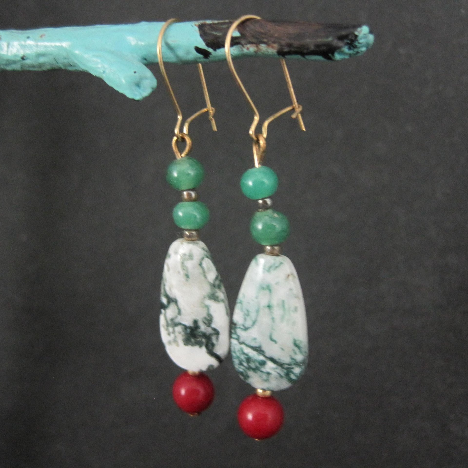 Moss Agate & Red Jasper Dangle Earrings