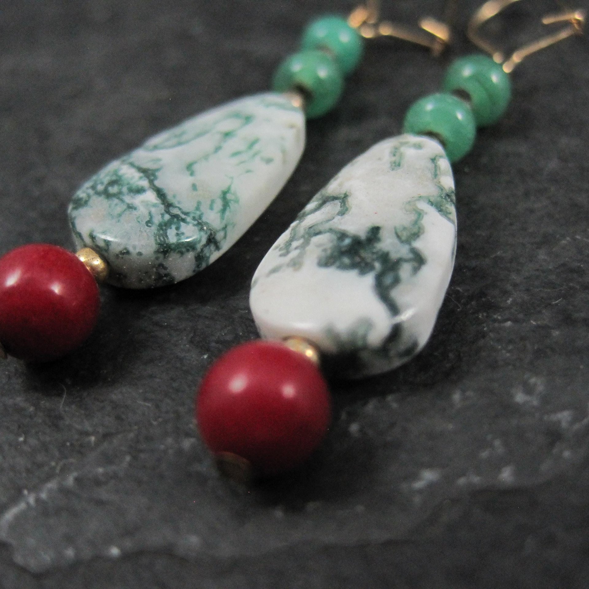Moss Agate & Red Jasper Dangle Earrings