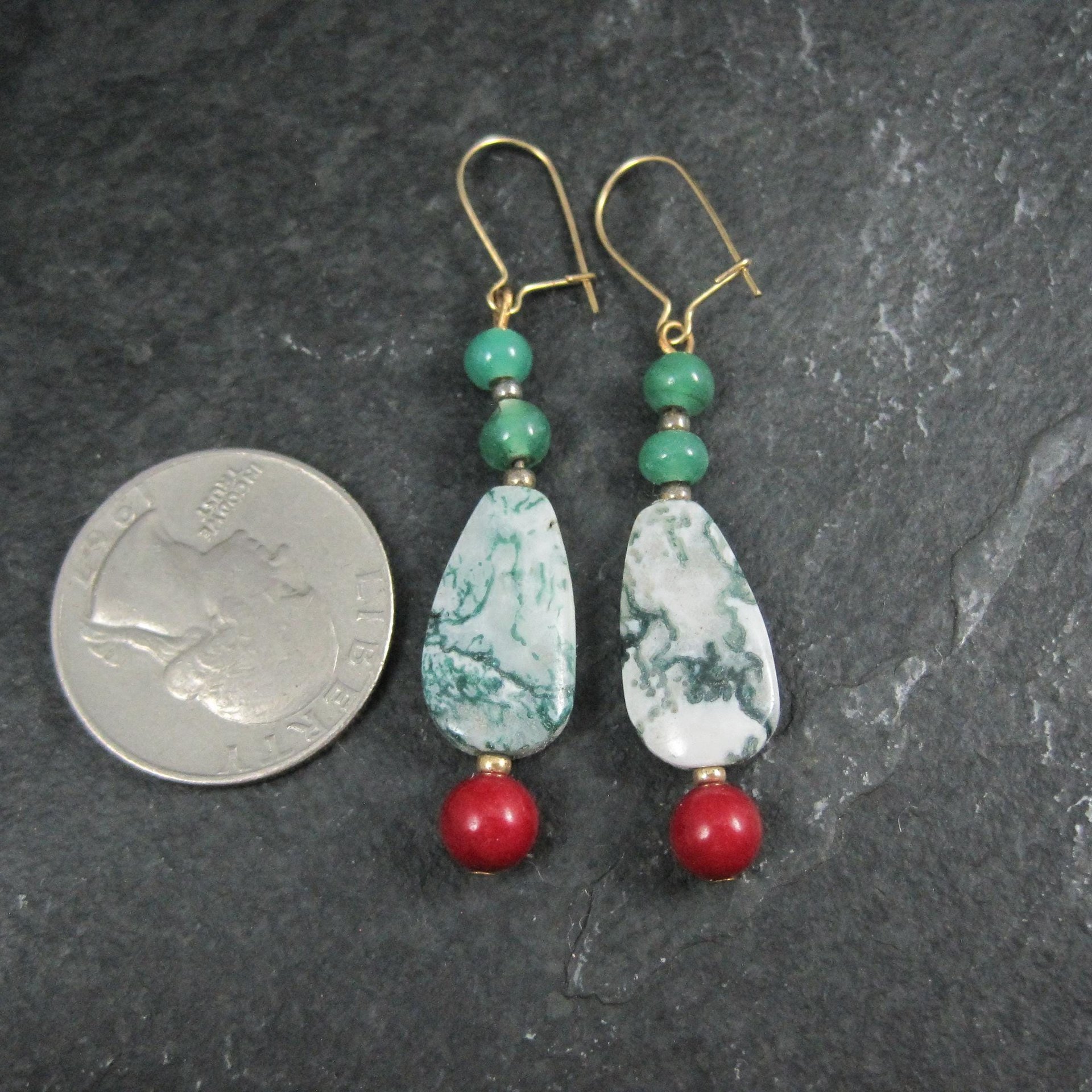 Moss Agate & Red Jasper Dangle Earrings
