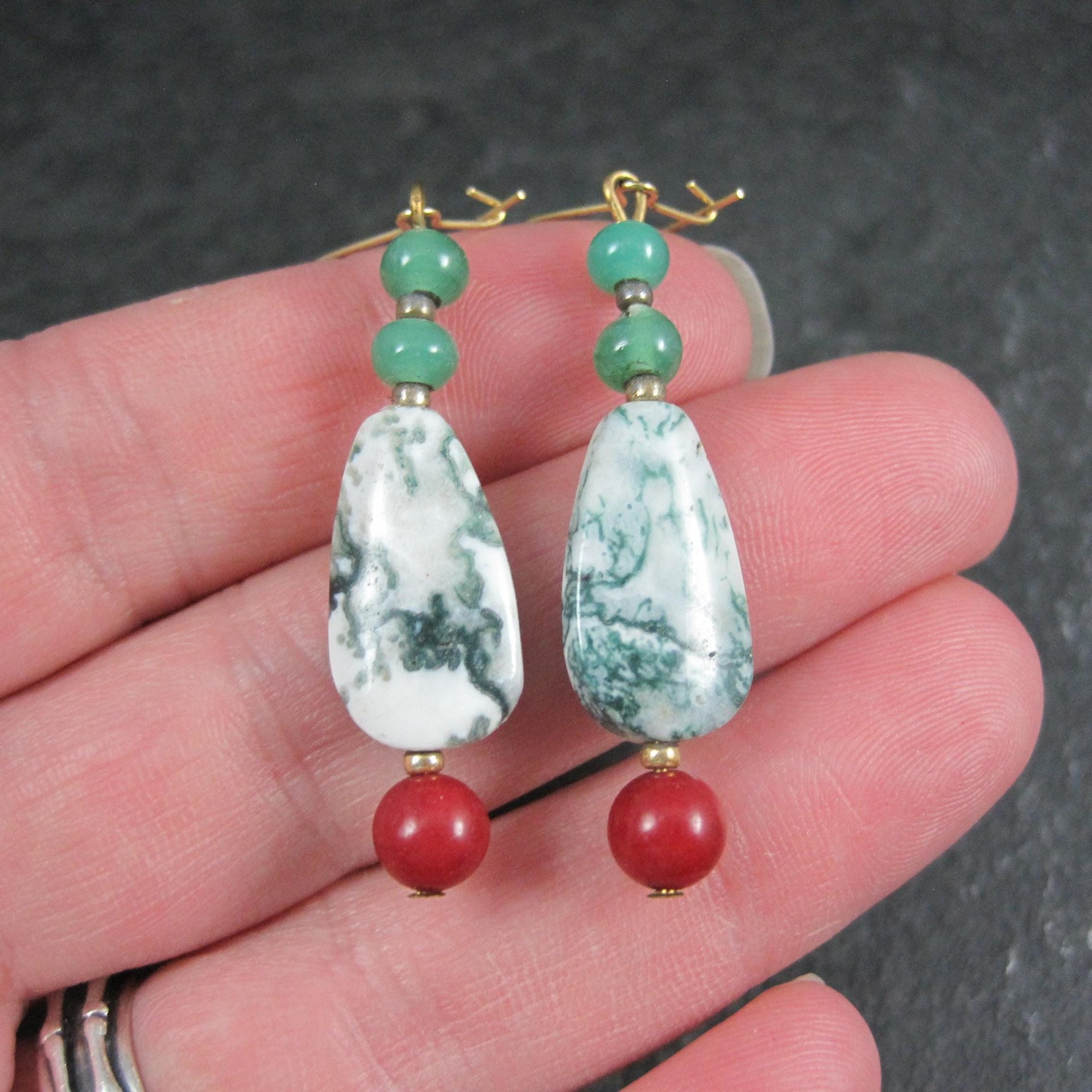 Moss Agate & Red Jasper Dangle Earrings