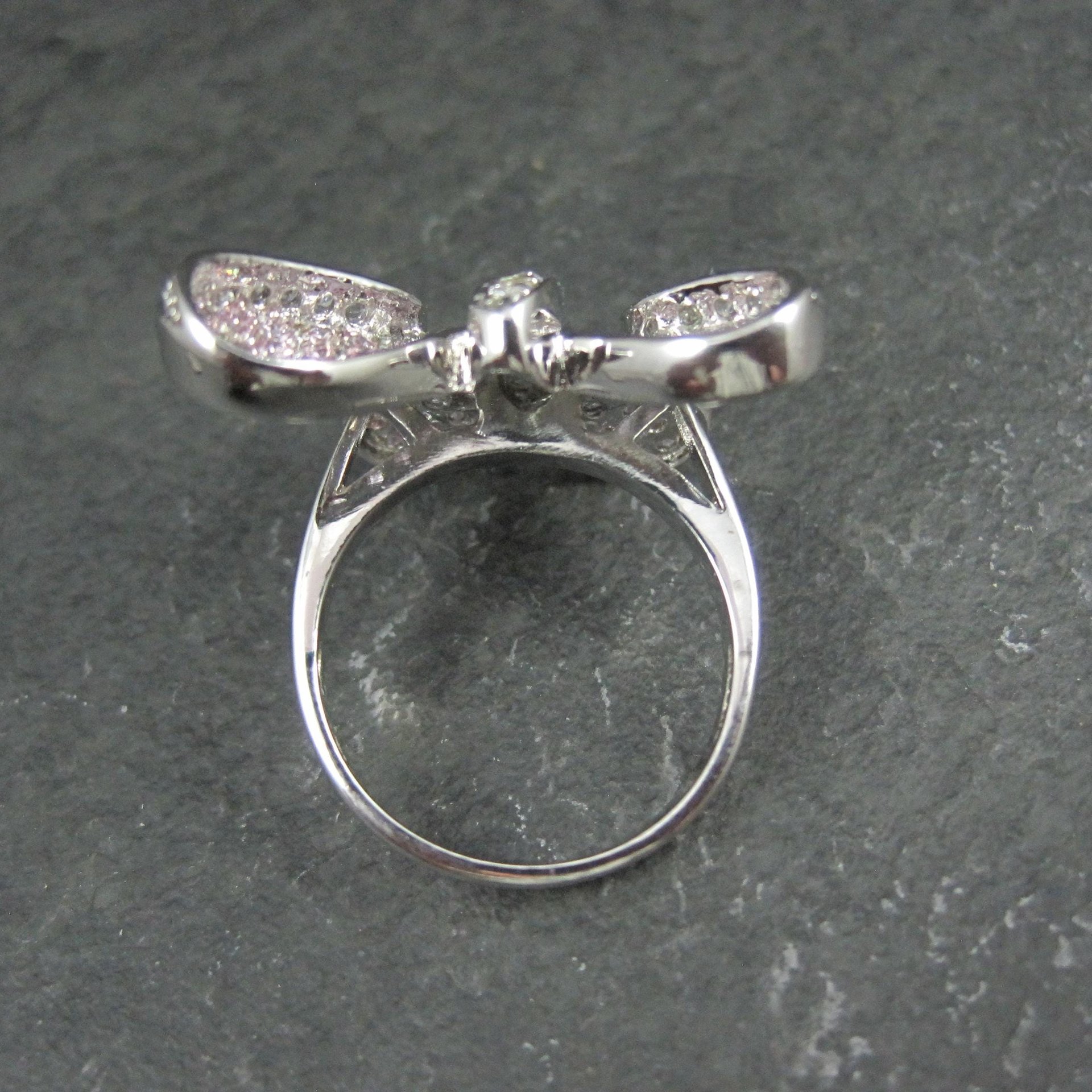 Estate Sterling Silver Pink Butterfly Ring Size 7.5