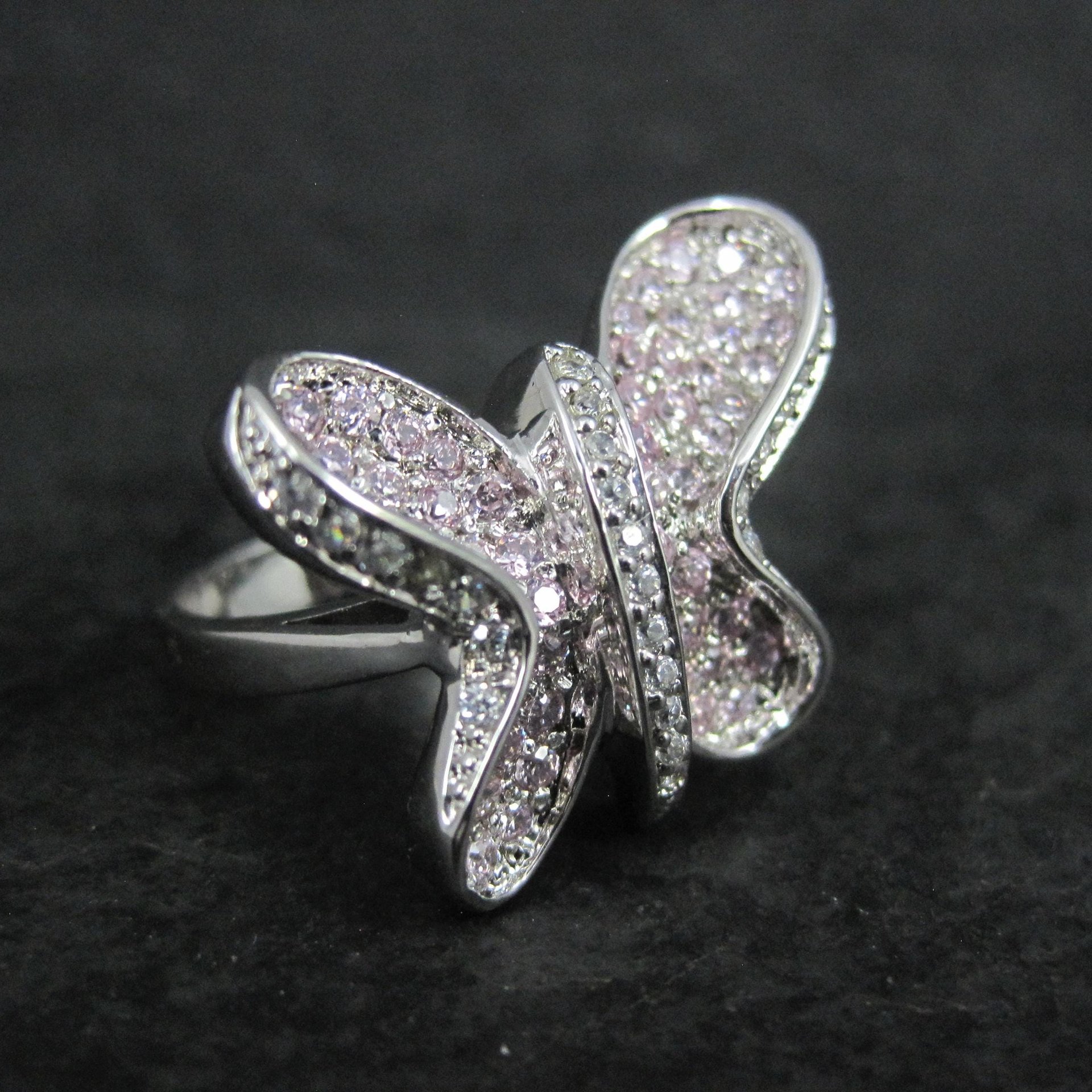 Estate Sterling Silver Pink Butterfly Ring Size 7.5