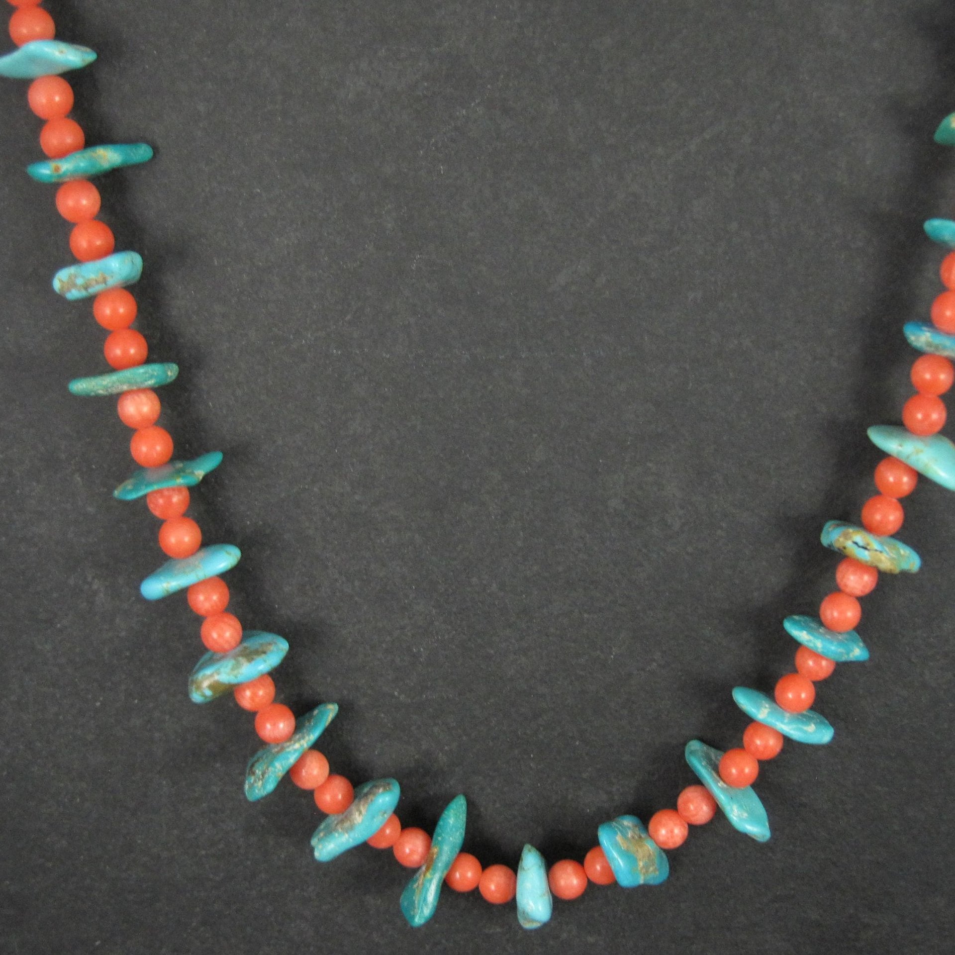 Vintage Southwestern Turquoise and Pink Coral Necklace 23"