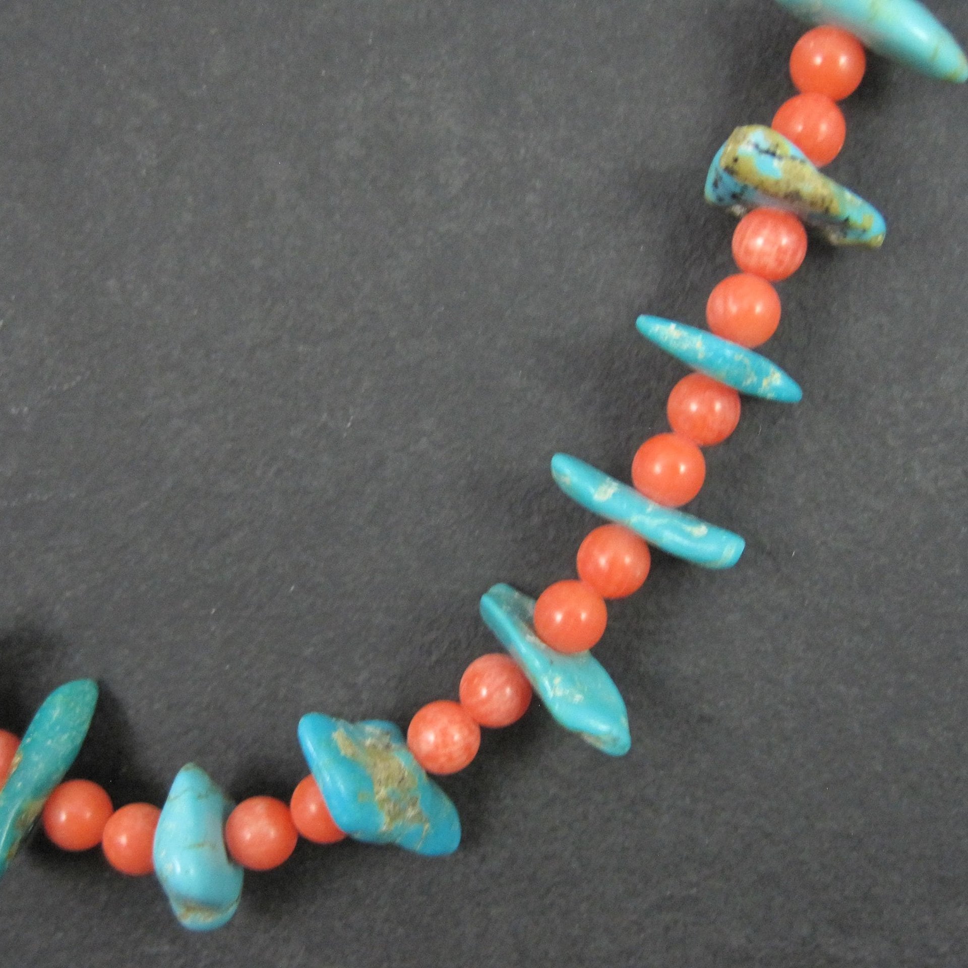Vintage Southwestern Turquoise and Pink Coral Necklace 23"