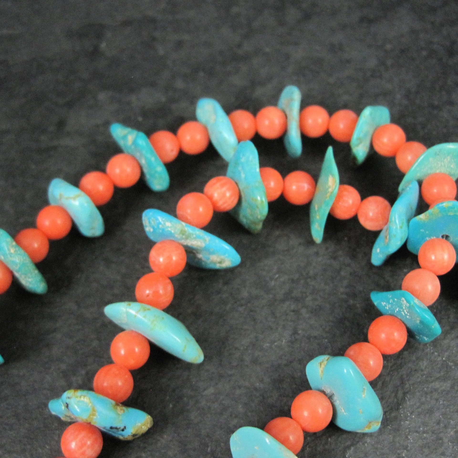 Vintage Southwestern Turquoise and Pink Coral Necklace 23"