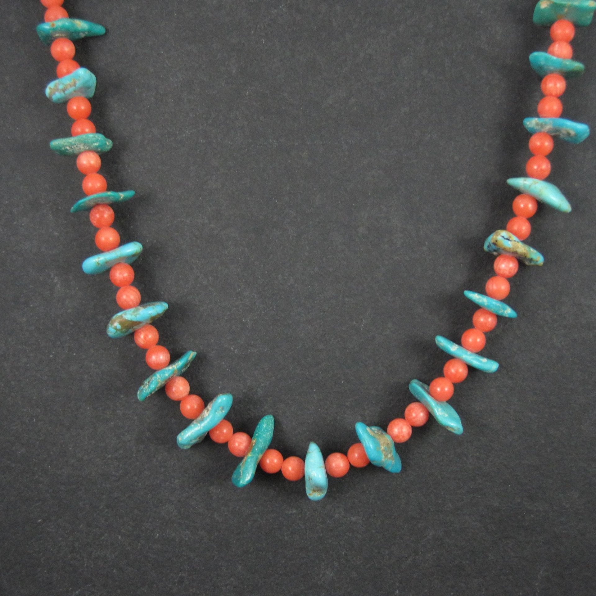 Vintage Southwestern Turquoise and Pink Coral Necklace 23"