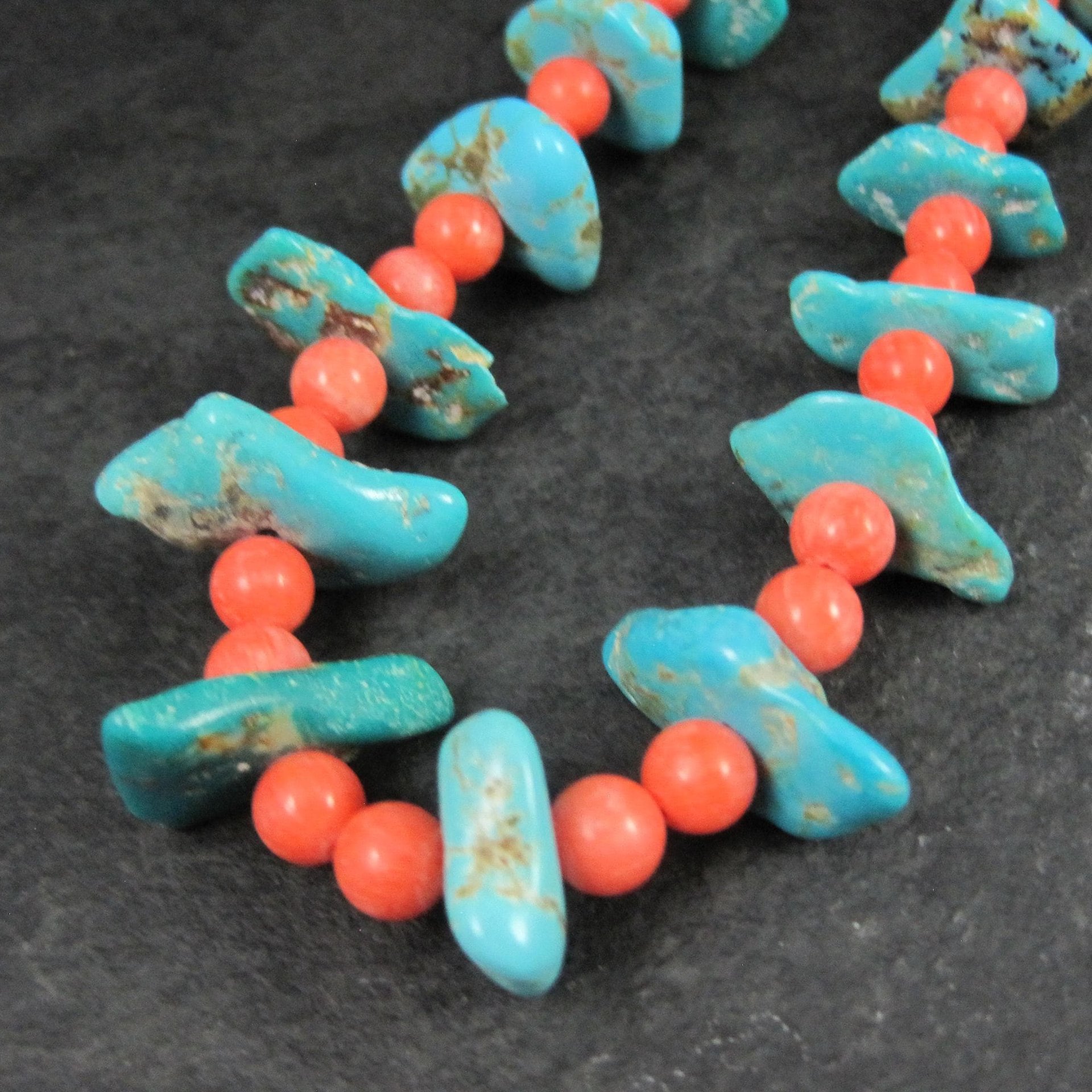 Vintage Southwestern Turquoise and Pink Coral Necklace 23"